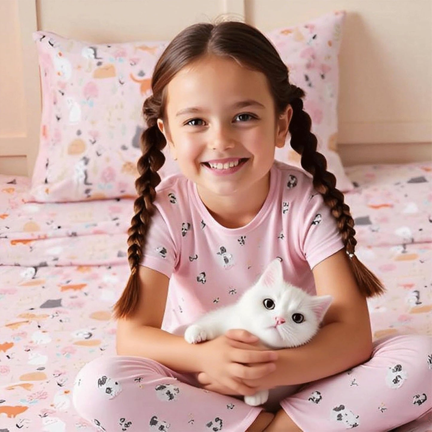 Swiftify Twin Sheet Set for Kids Girls, 3-Piece Bed Sheet Set for Toddler, Soft Brushed Microfiber Bedding, Deep Pocket, Wrinkle & Fade Resistant, Cute Cats