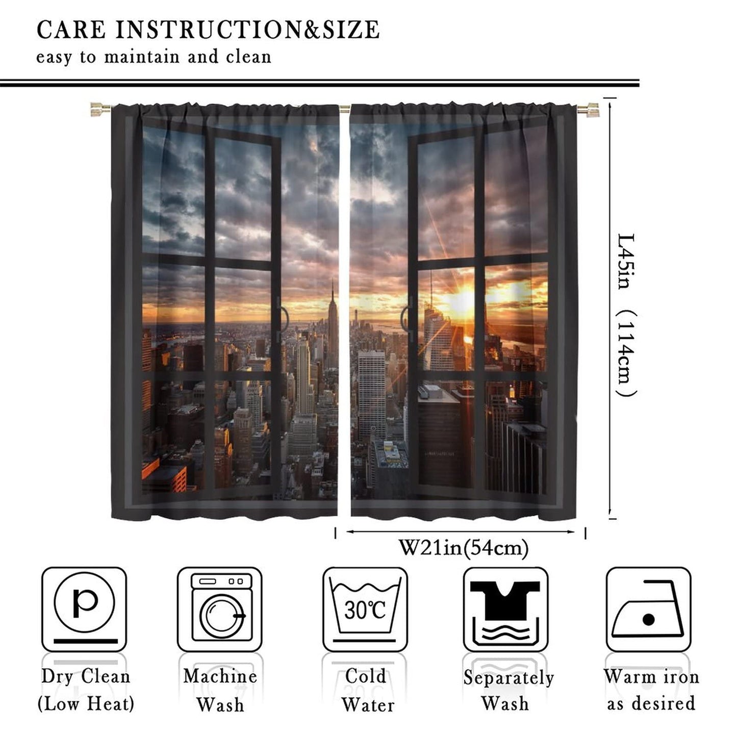 New York Blackout Curtains,Modern NYC Scenery at Sunset Dawn with Skyscrapers Buildings Rod Pocket Window Door Curtains for Living Room Bedroom Office Decor W42xL45in