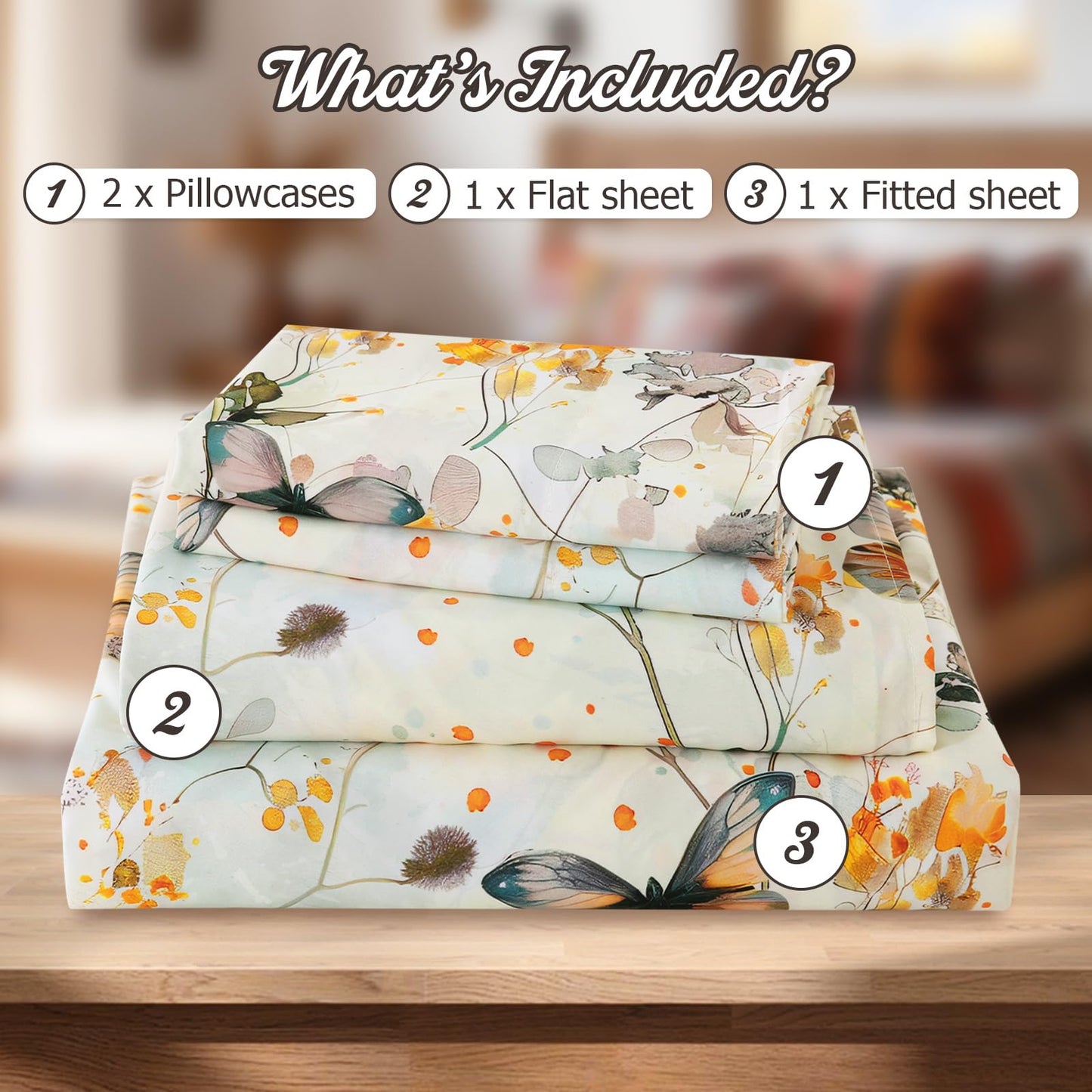 CozySmile Queen Size Printed Sheet Set Soft & Breathable Bedding Deep Pocket 16" Cooling Wrinkle Free Comforter Bed Set Botanical Pattern Sheets (Queen, Butterflies Dancing)