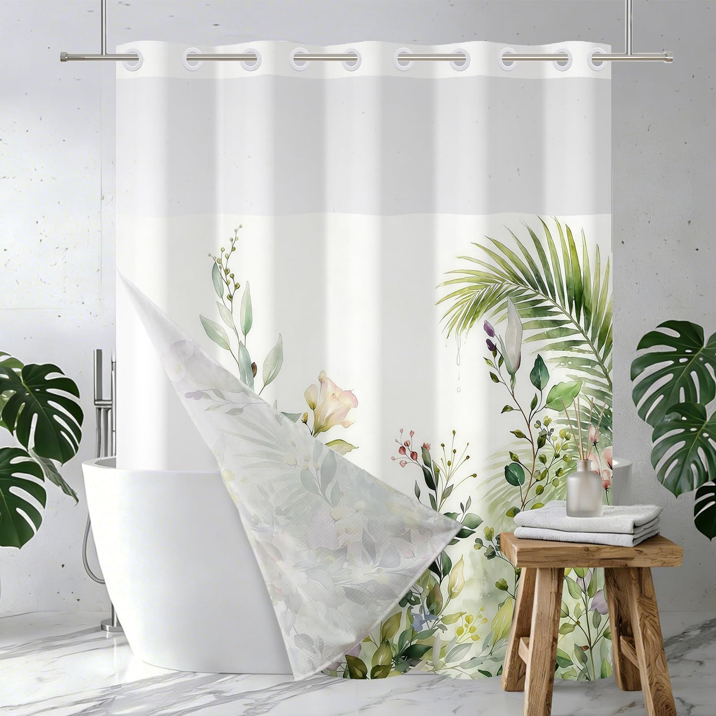 Xiazhilaio No Hook Modern Shower Curtain and Liner Set 71 x 74 Inch