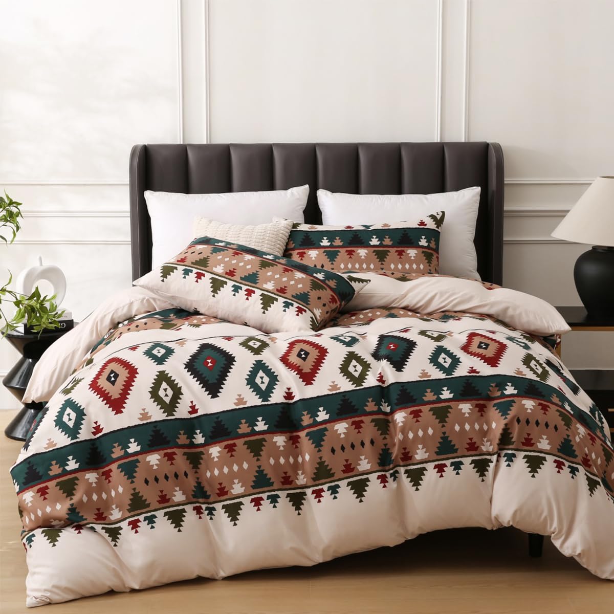 Bed pomu Duvet Cover Set – Soft & Breathable Microfiber Bedding, All Season Comforter Cover with Zipper Closure & Corner Ties, 3 Piece Set (King (U.S. Standard), Boho Tribal Print)