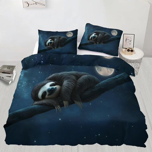 Twin Size Duvet Cover Sloth Print Duvet Cover Starry Sky Comforter Cover Animal Bedding Kids Room Bedding Decor (Reversible Printing)