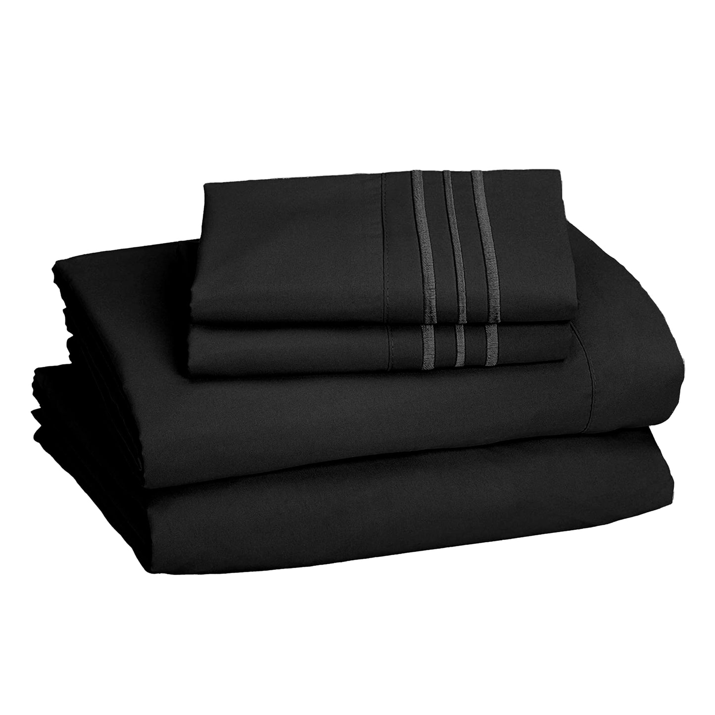 CELINE LINEN Premium 1800 Hotel Quality Wrinkle-Resistant 4-Piece Microfiber Sheet Set - Luxury Ultra Soft and Breathable Bedding 16 Inch Deep Pocket 4PC Sheet Set, King, Black