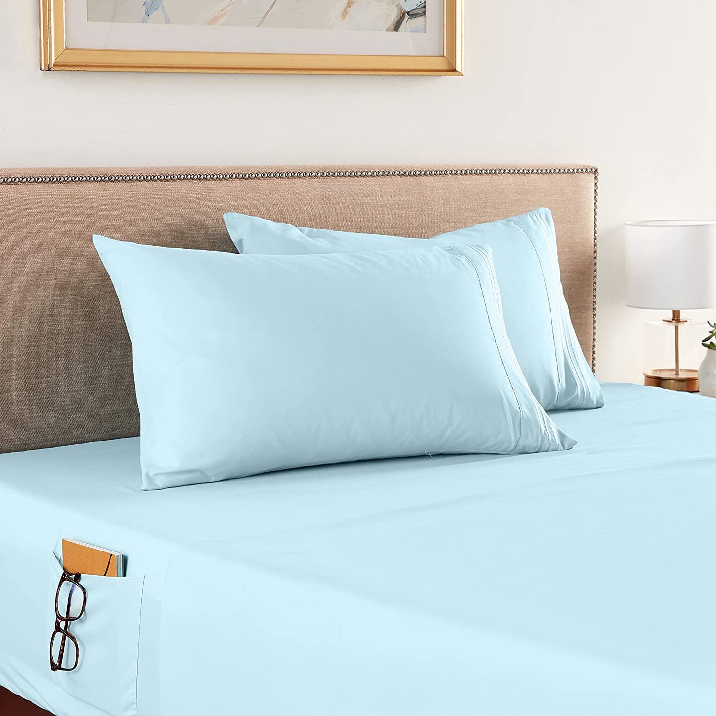 Elegant Comfort 4-Piece King- Smart Sheet Set! Luxury Soft 1500 Premier Hotel Quality Wrinkle and Fade Resistant with Side Storage Pockets on Fitted Sheet, King, Aqua Blue