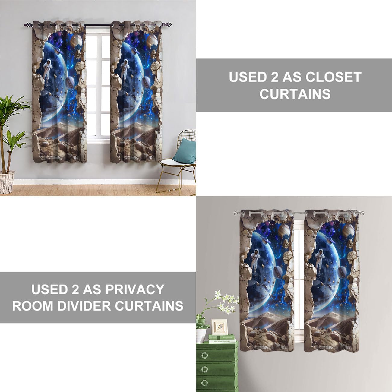 Chaohuan Galaxy Astronaut Door Curtain Home Decor, Planets Spaceships 3D Space Scene Room Darkening Blackout Curtain for Privacy Bedroom Doorway Living Room 1 Panel 34" W X 80" L