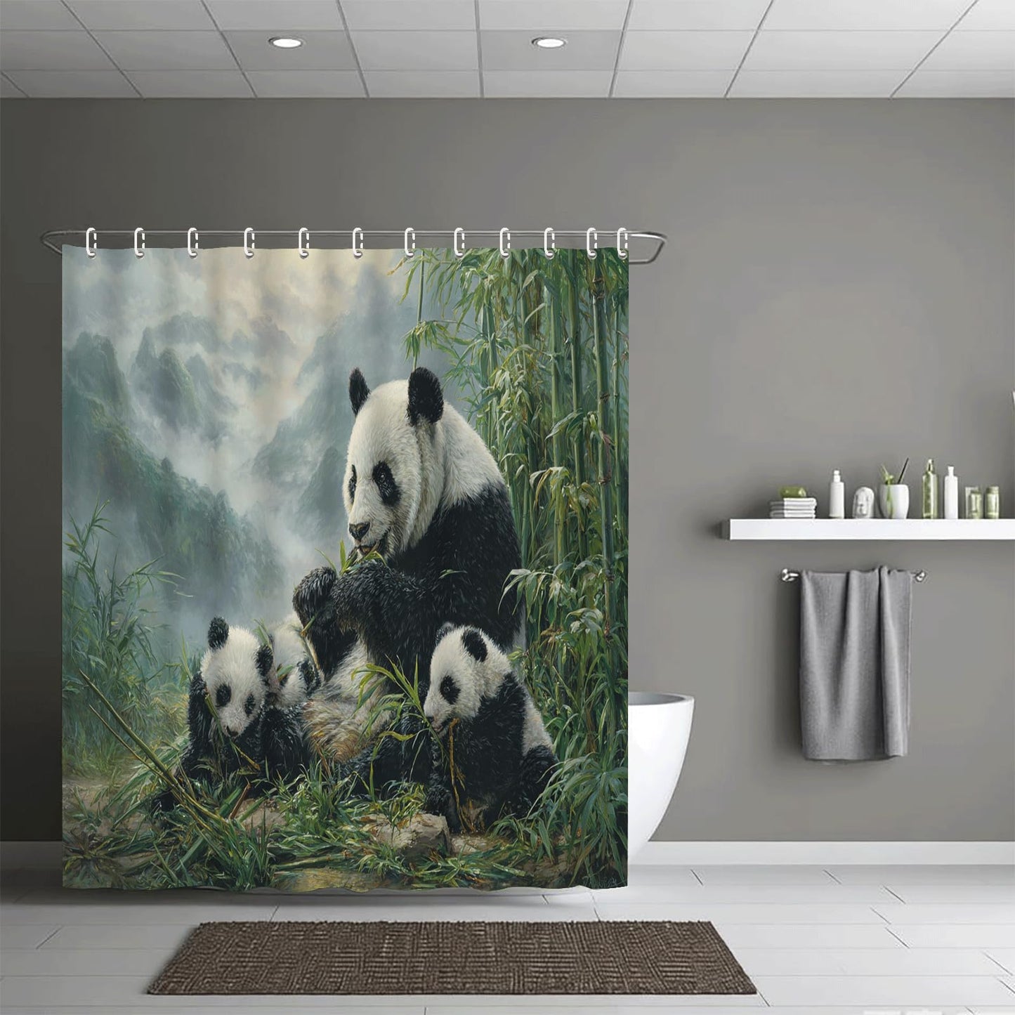 ZROLUW Giant Panda Shower Curtain Waterproof Soft Polyester Fabric 72" W x 72" L Bamboo Forest Animals Shower Curtains with Grommets Bathroom Accessories Decor