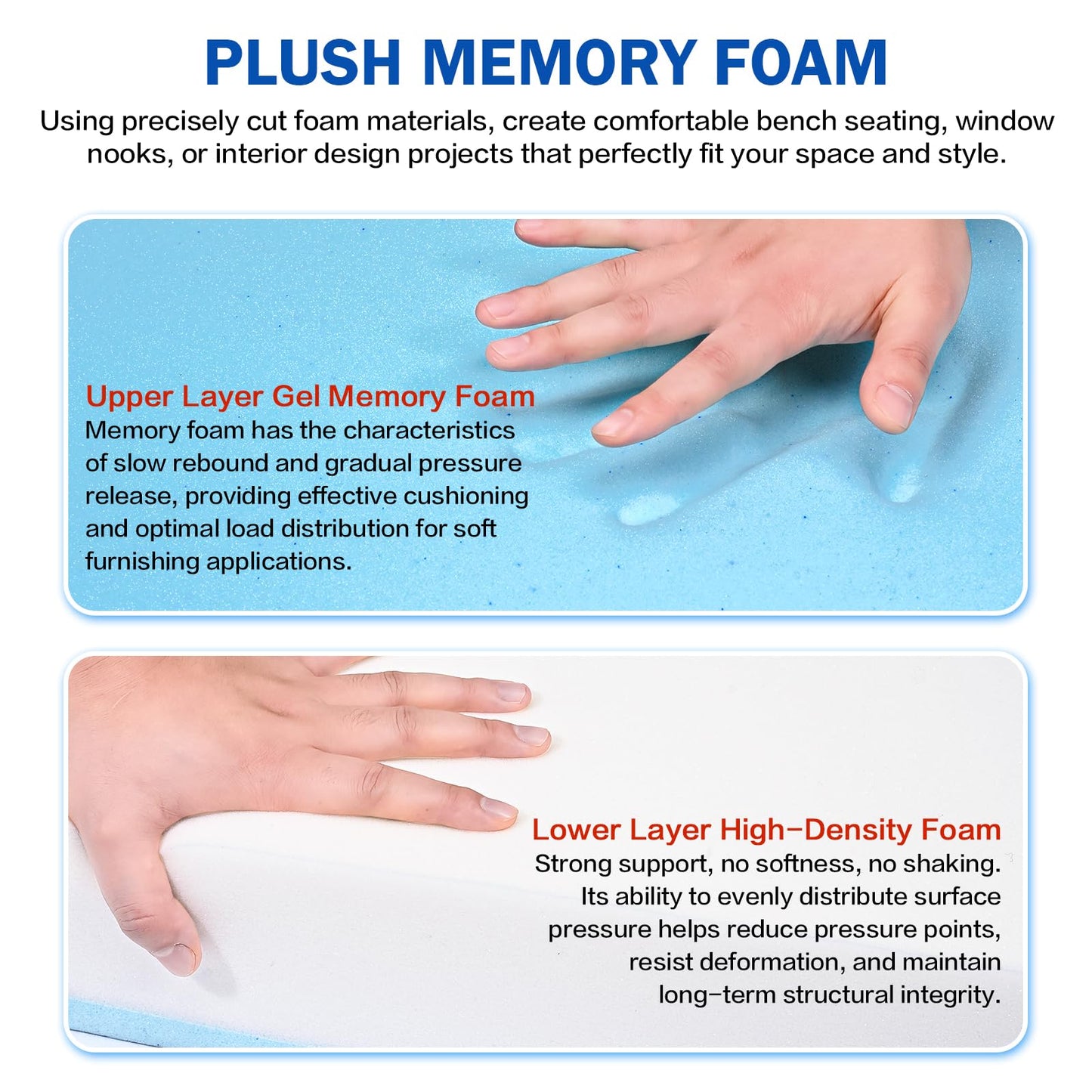 Tohetsuzp High Density Upholstery Foam Cushion - 2" Thick x 24" x 72", Gel Memory Foam Support Padding for Seat Cushion Replacement, DIY Projects, Sofa Mattress Support