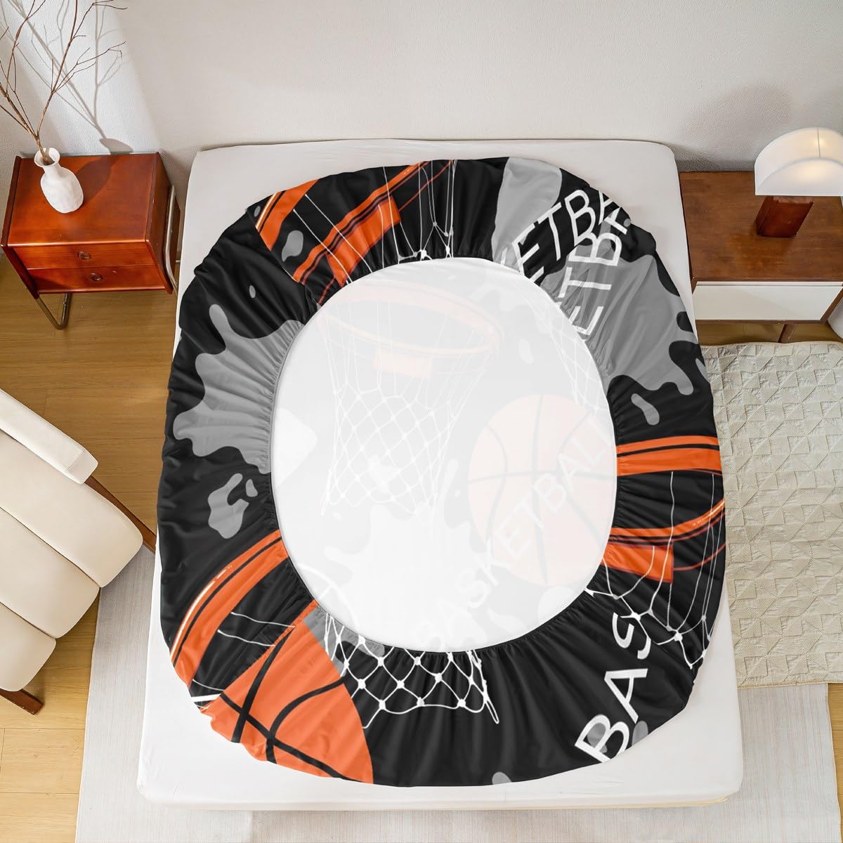 Feelyou Basketball Fitted Sheet for Kids Boys Girls Teens Sport Theme 3D Basketball Star Bed Sheet Set Skin-Friendly Microfiber Bed Cover Decor 3Pcs Bedding Set with 2 Pillowcases Full