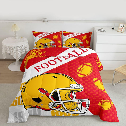 Feelyou Football Comforter Set Full Size Boys Bedding Set for Kids Boys Girls Football City Duvet Quilt Fans Gift Bedroom Decor Microfiber 3 Pcs with 2 Pillow Cases