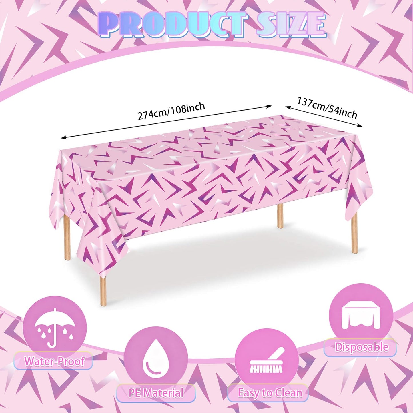 2Pcs Kpop Birthday Decorations Tablecloths, 54 x 108 inches, Purple Lightning Pattern Disposable Plastic Tablecloths for Demon Hunter Theme Party Halloween Birthday Bachelor Party Supplies(Pink)
