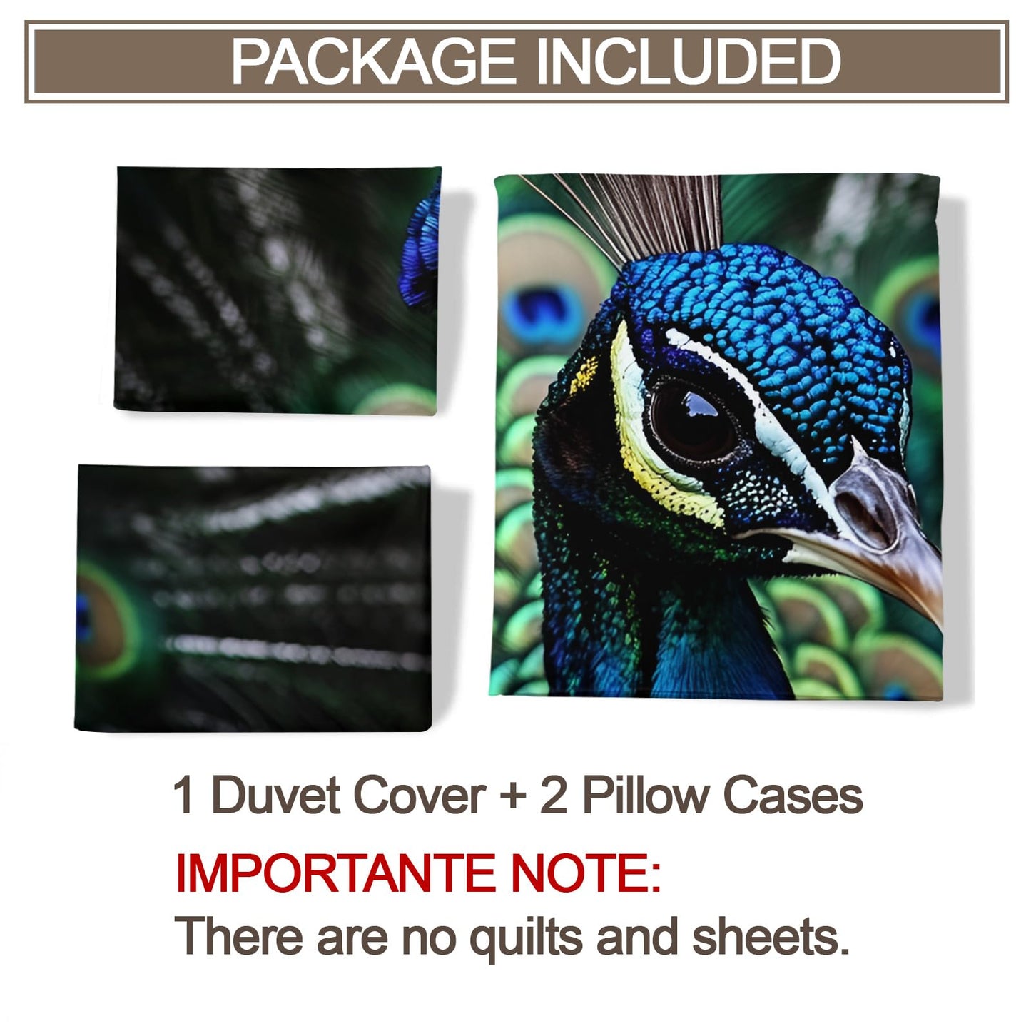 QINYUN Peacock Duvet Cover King Size, Green Peacock Feather Bedding Set 3 Piece Bedroom Decor Wild Animals Boho Comforter Cover with Zipper Ties & 2 Pillowcases
