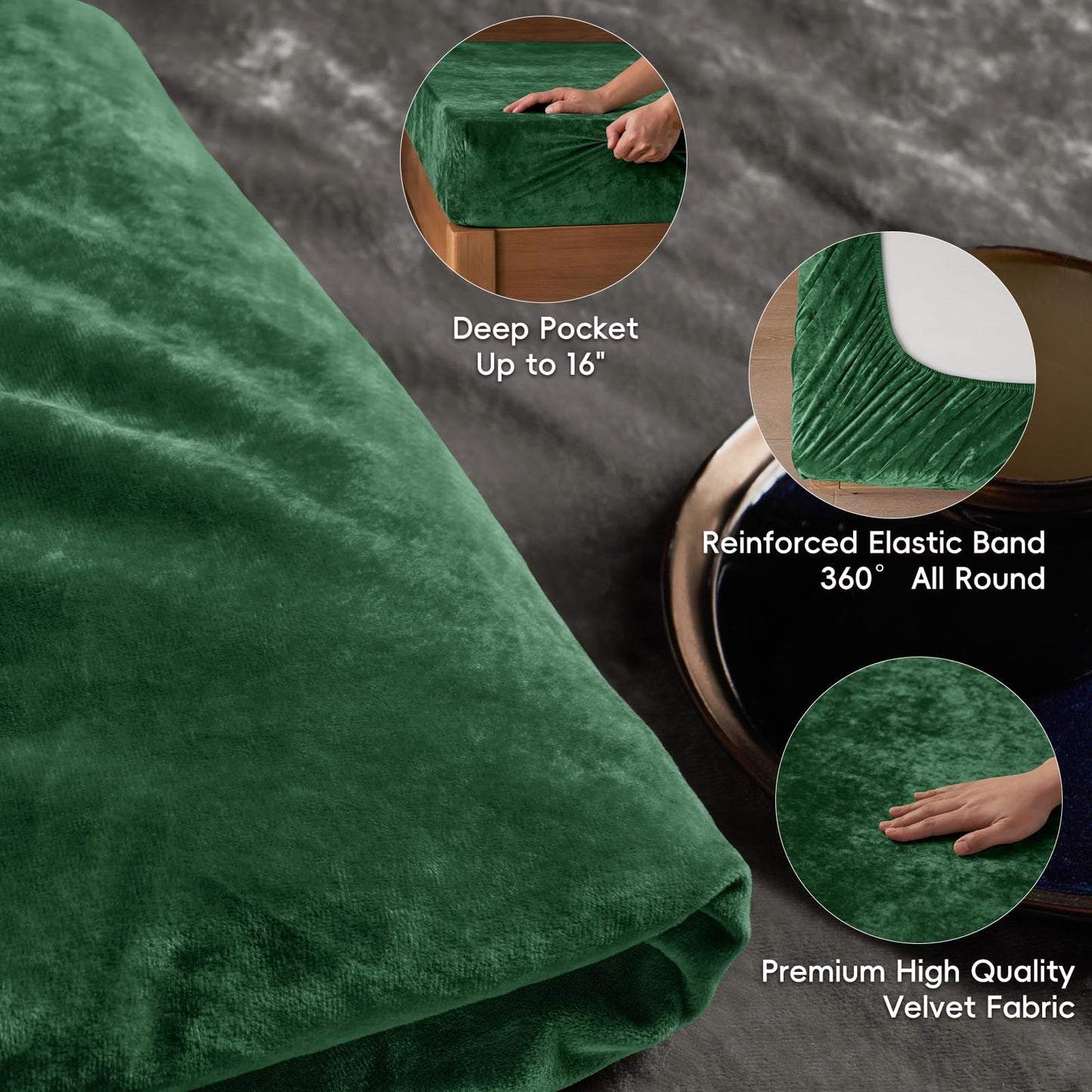 PHF Truly Velvet Fitted Sheet Only Full Size, Christmas Luxury Super Soft Cozy Fuzzy Fleece Bottom Sheet with Deep Pocket Up to 16", Suitable for Fall Winter Spring, No Pillowcases, Emerald Green