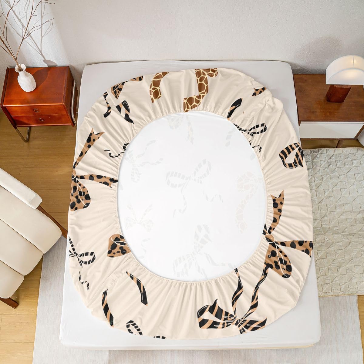 jejeloiu Brown Leopard Bow Fitted Sheet Twin Size for Kids Boys Girls Leopard Print Bowknot Bed Sheets Set 16" Deep Pocket Dreamy Princess Bowknot Bedding with 1 Pillowcase Room Decor