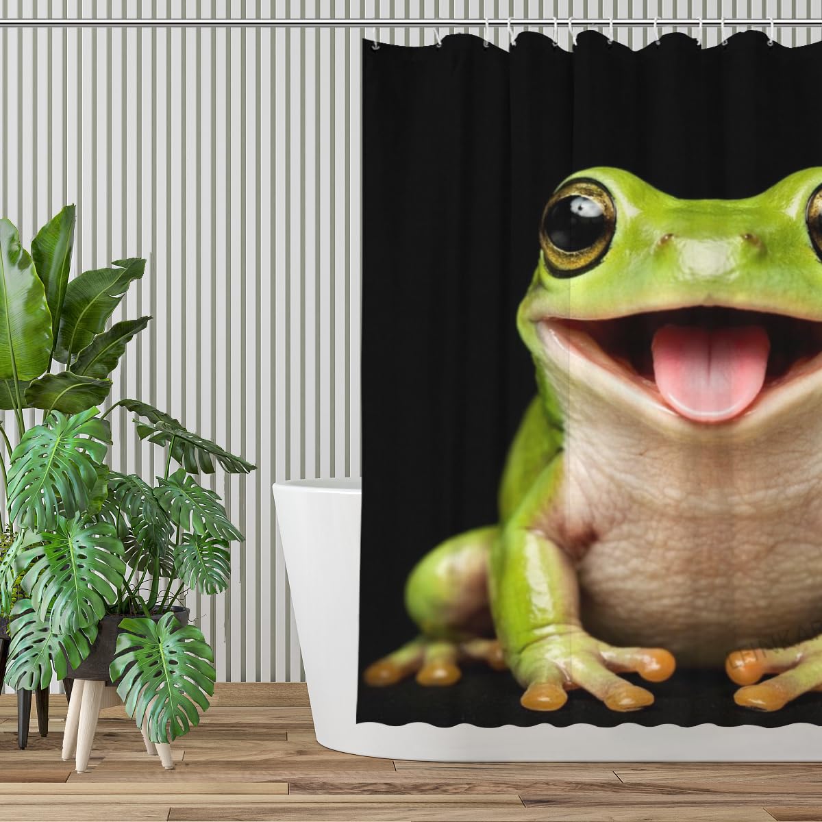 LFINKARTGOGO Frog Shower Curtain 72x72 Inch with 12 Hooks Funny Farm Animal Bathroom Decor Black Background Waterproof Washable Polyester Bath Curtain