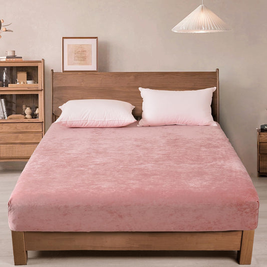 PHF Truly Velvet Fitted Sheet Only Full Size, Luxury Super Soft Cozy Fuzzy Flannel Bottom Sheet, Deep Pocket Up to 16",Strenghth Elastic Band, Suitable for Fall Winter Spring, No Pillowcases, Pink