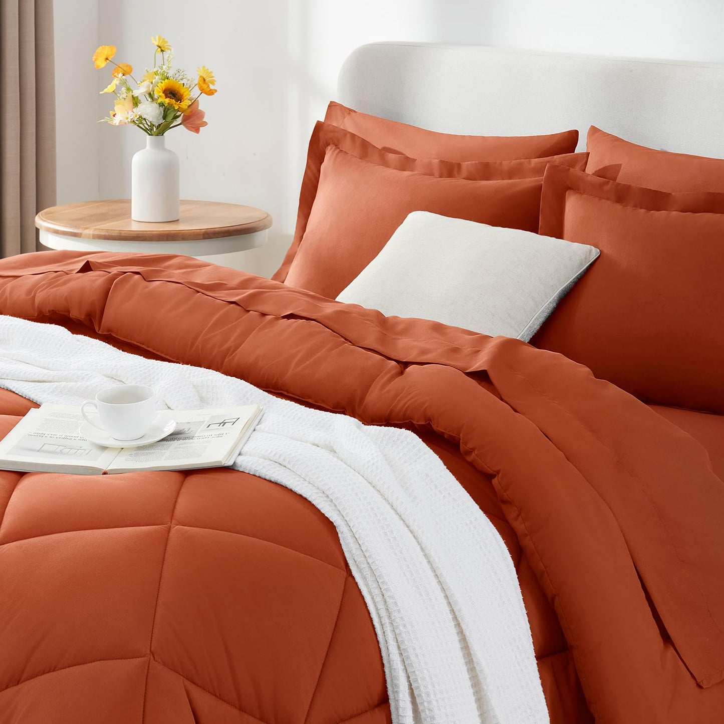 CozyLux Queen Comforter Set Burnt Orange - Bed in a Bag Queen Size 7 Pieces, Luxury Soft Bed Set for All Seasons, Bedding Set with Down Alternative Comforter, Sheets, Pillowcases & Shams, Terracotta