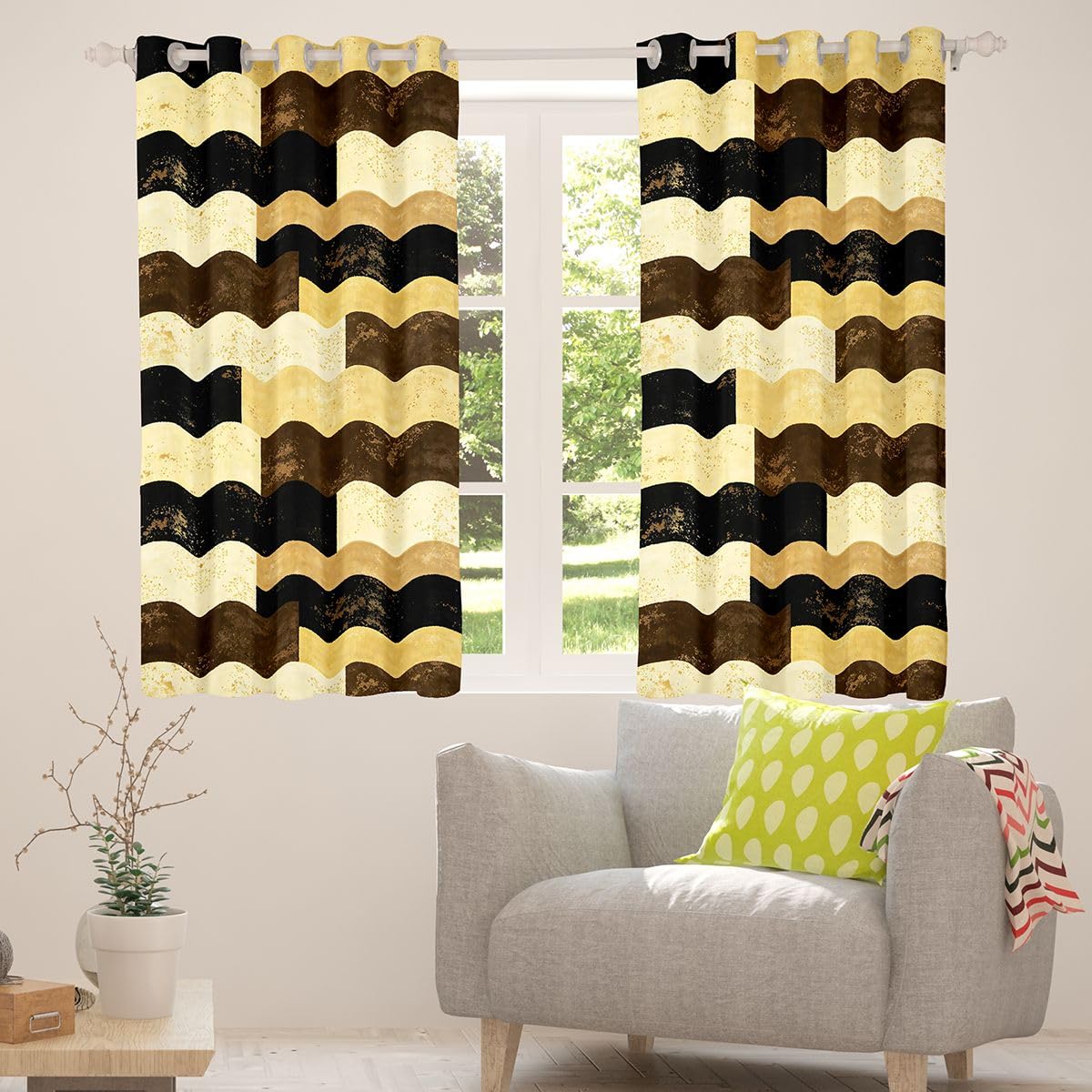 Erosebridal Golden Brown Geometric Blackout Curtains Abstract Color Blocking Window Curtains 42" Wx84 L Kids Adults Rustic Lattice Window Treatments Drapes for Room Stylish Patchwork Artwork 2 Panels