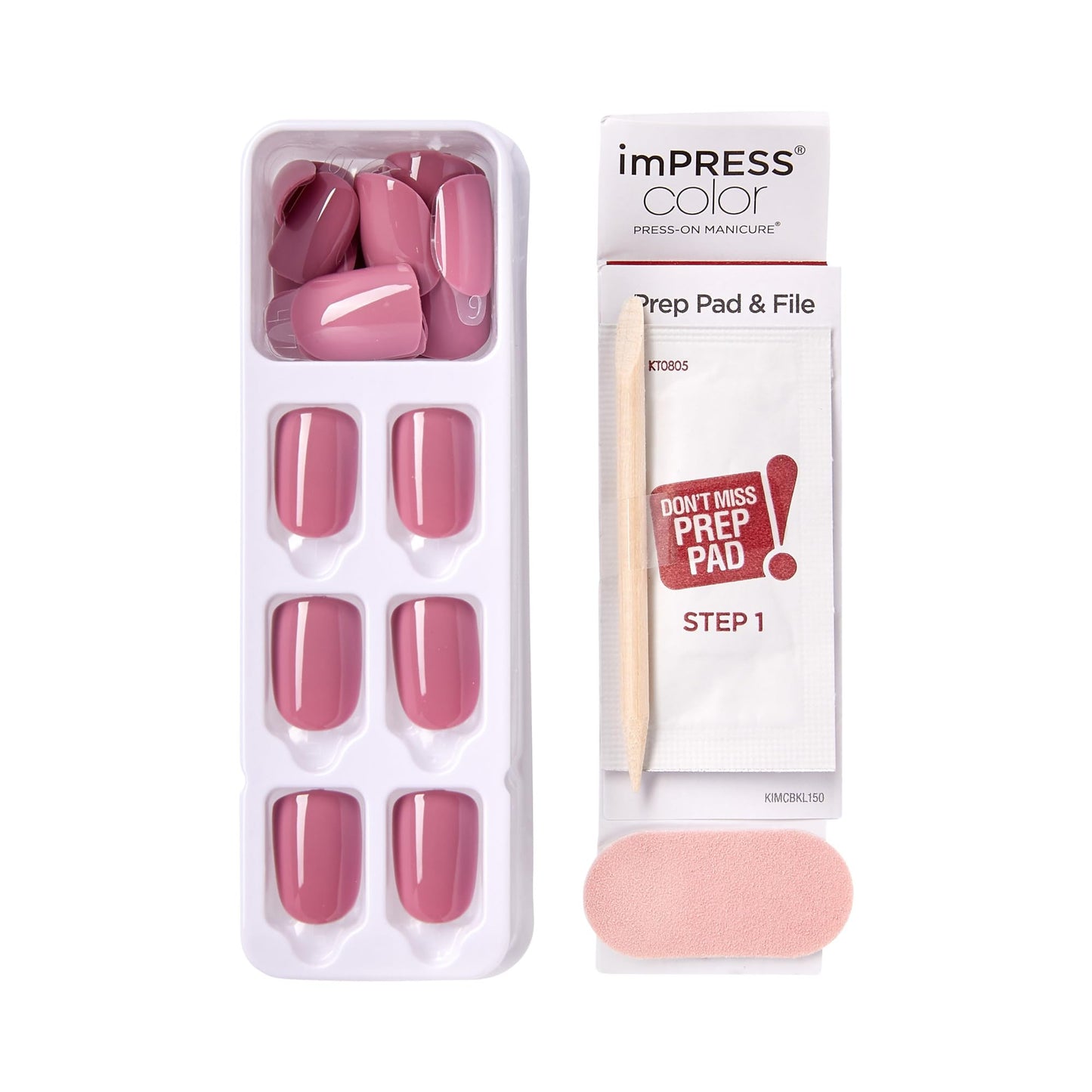 Kiss Impress No Glue Mani Press On Nails Kit, 30 Petal Pink Peel and Stick Nails, Super Slim Short Squoval, Glossy Gel Finish, PureFit Technology, Includes Prep Pad, Manicure Stick & Mini File
