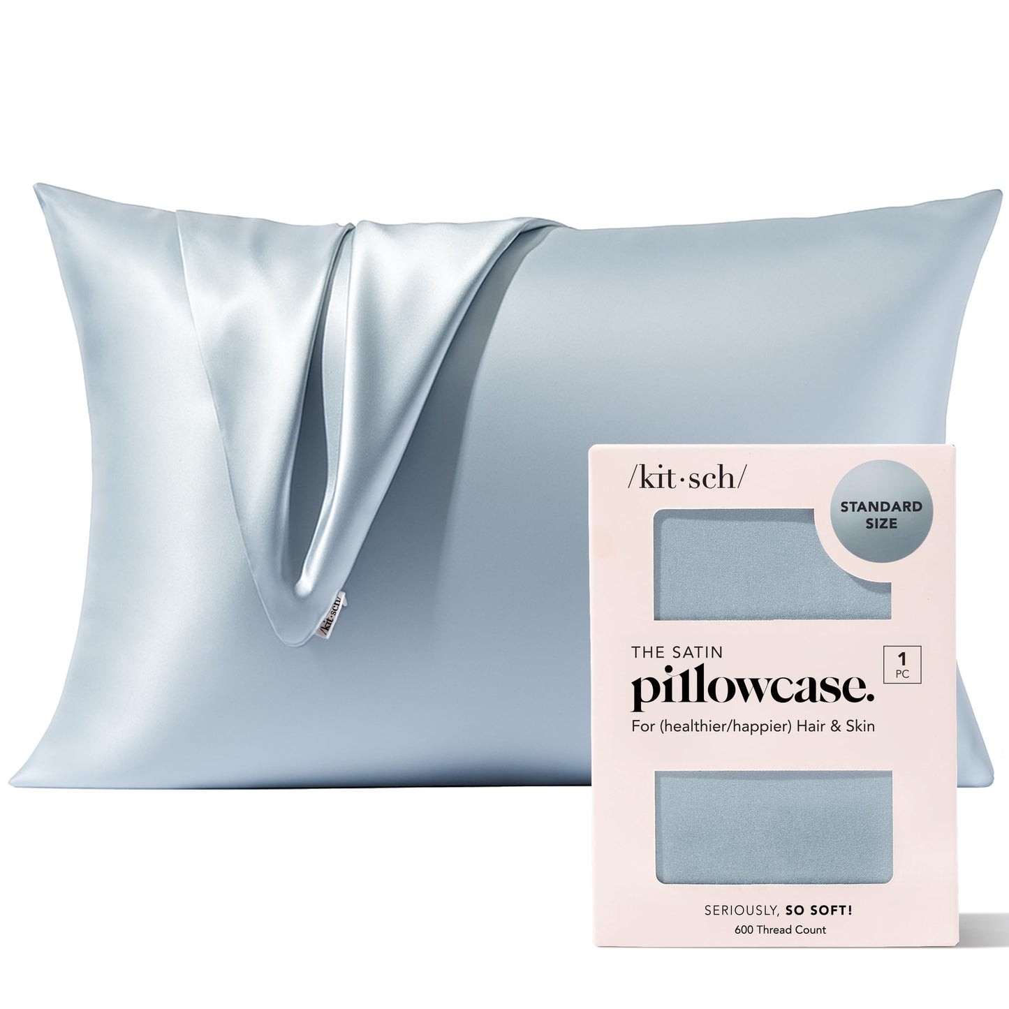 Kitsch Satin Pillowcase with Zipper for Hair & Skin - Softer Than Silk Pillow Cases, Smooth Cooling Satin Pillow Case, Wrinkle-Free, Machine Washable - Pillow Cases Standard Size (19x26) - Haze Blue