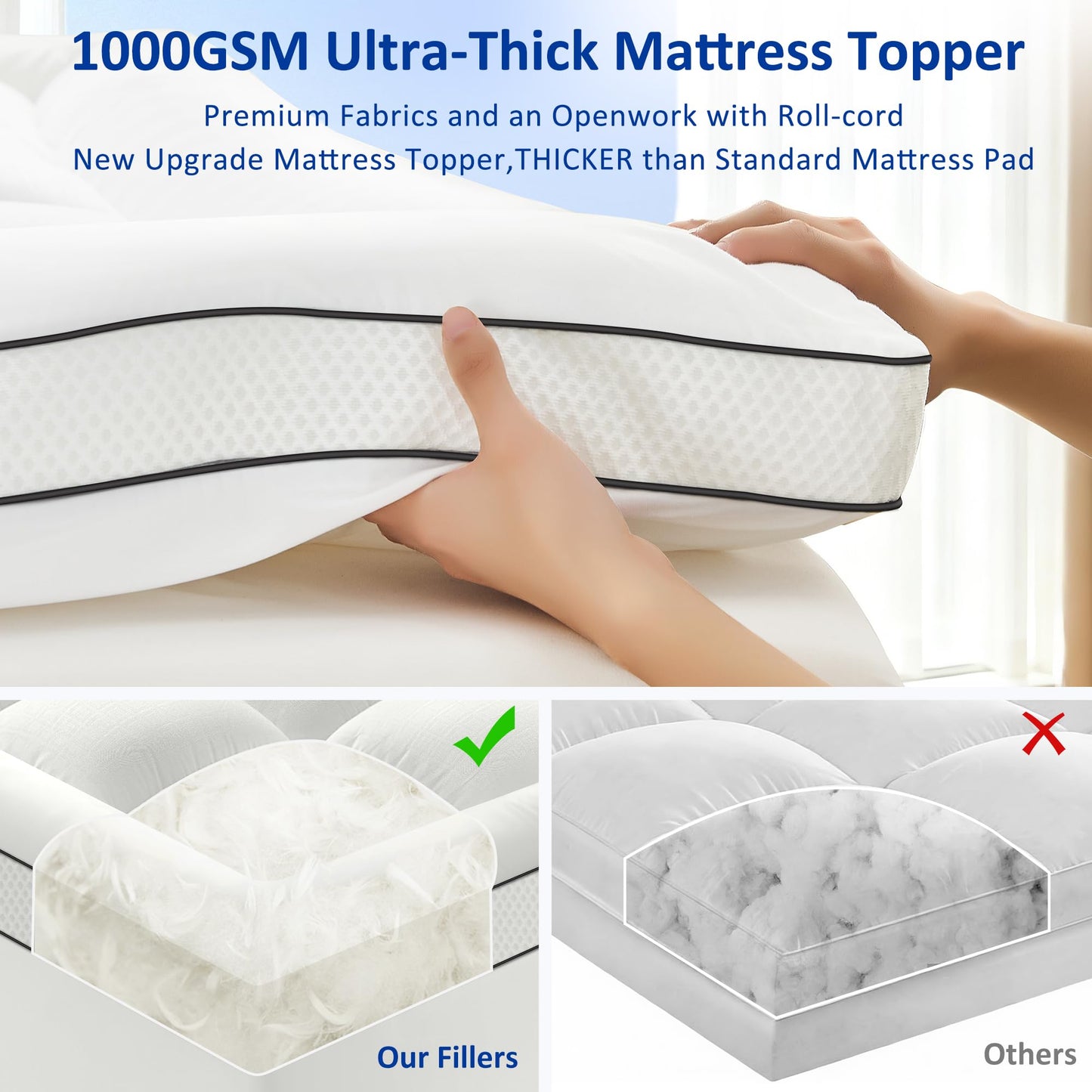SurChic Full Size Mattress Topper for Back Pain, Extra Thick Pillow Top Mattress Pad with 1000GSM Down Alternative Filling, Cooling Breathable Plush Bed Topper Protector Cover (8-21" Deep Pocket)
