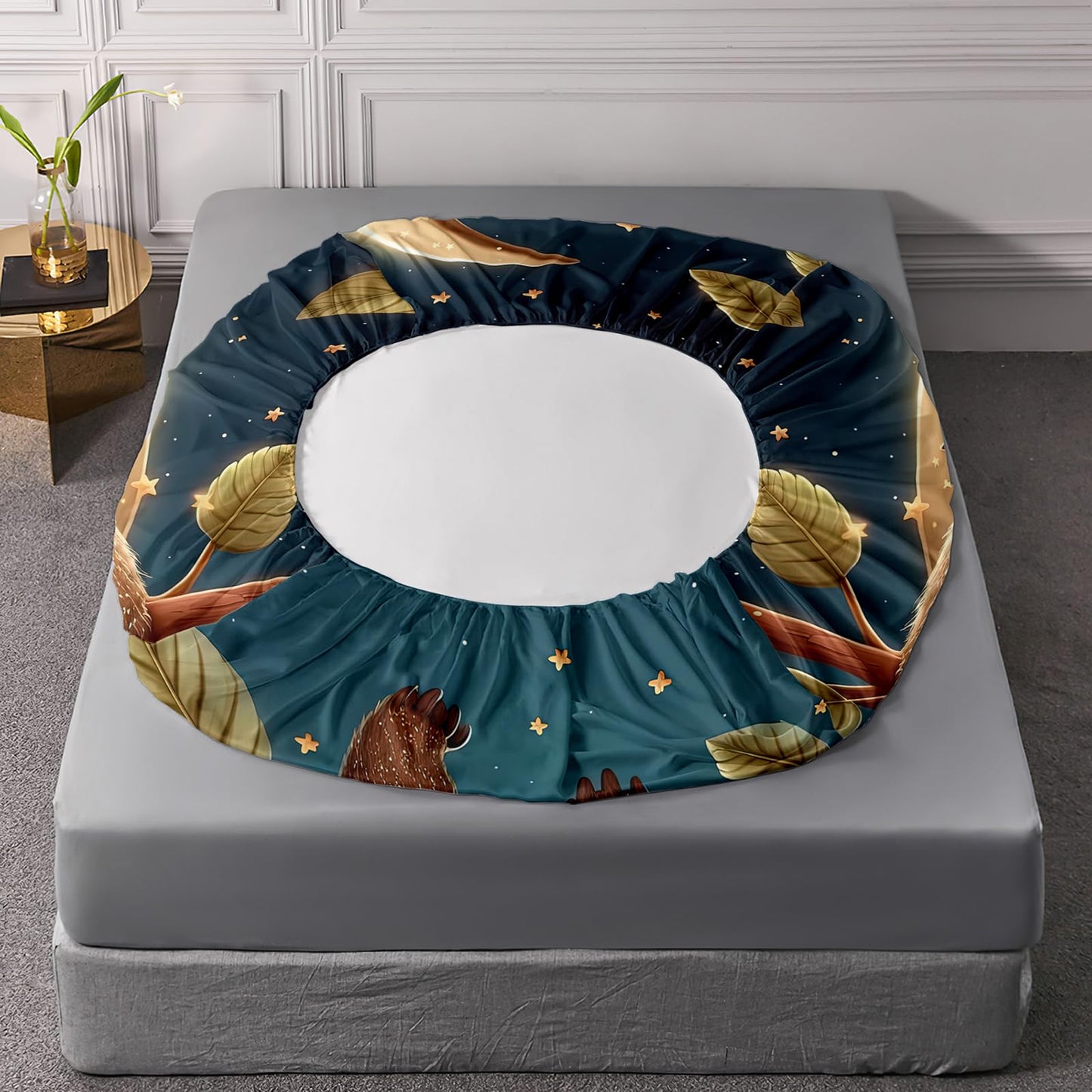 XYNHML Kawaii Cute Brown Sloth Sheet 4Pcs Full Galaxy Moon Sheet Universe Outer Space Star Bedding for Kid Teen Girl Boy Sleeping Sloth Bed Decor with 1 Flat Sheet and 1 Fitted Sheet+2 Pillowcases