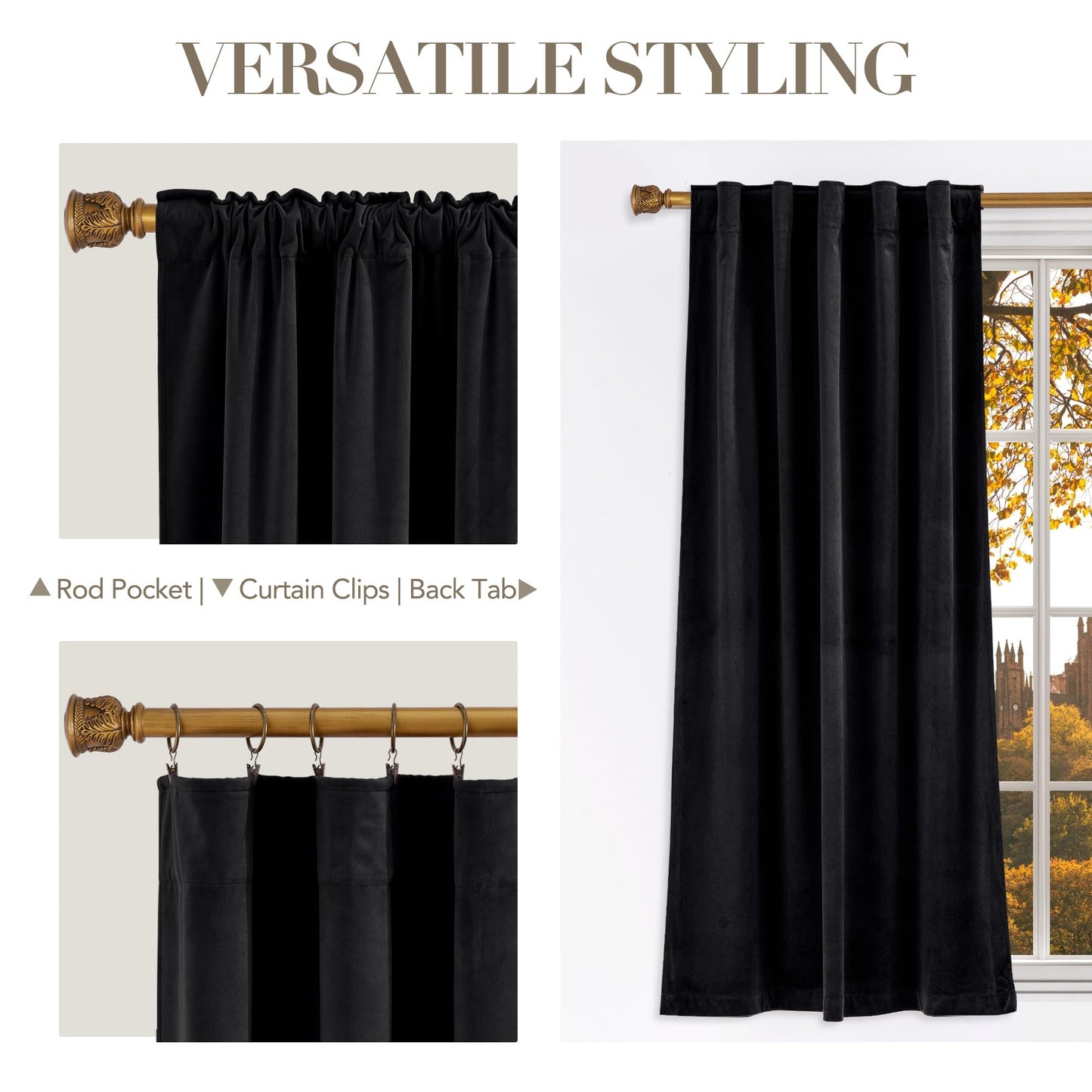 NICETOWN Black Velvet Curtains 72 inch Long for Dining Room - Blackout Thermal Insulating Soft Drapes for Half Window, Rod Pocket and Back Tab Design W42 x L72, 2 Panels