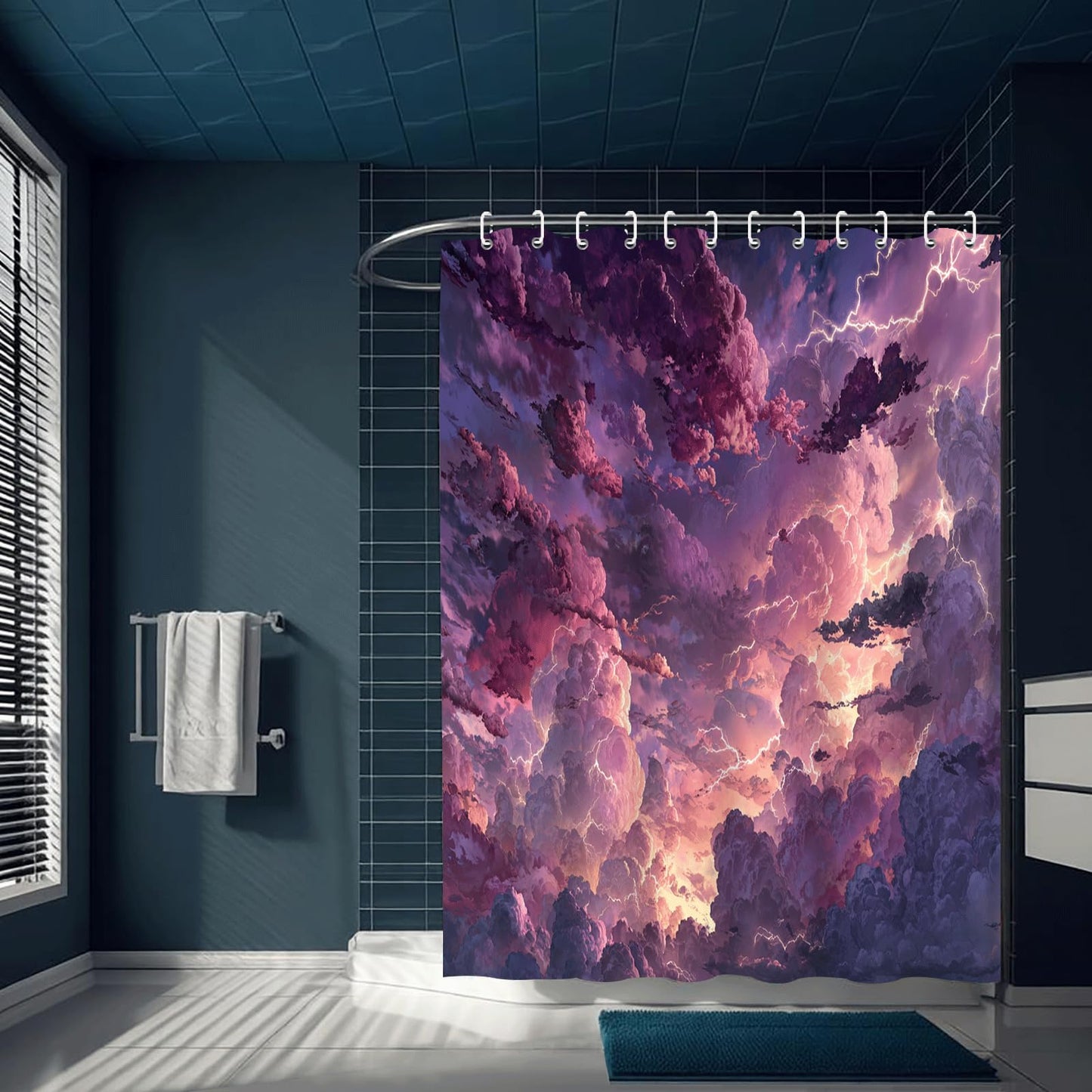 ZROLUW Purple Sky Shower Curtain Waterproof Soft Polyester Fabric 72" W x 72" L Cartoon Clouds Shower Curtains with Grommets Bathroom Accessories Decor