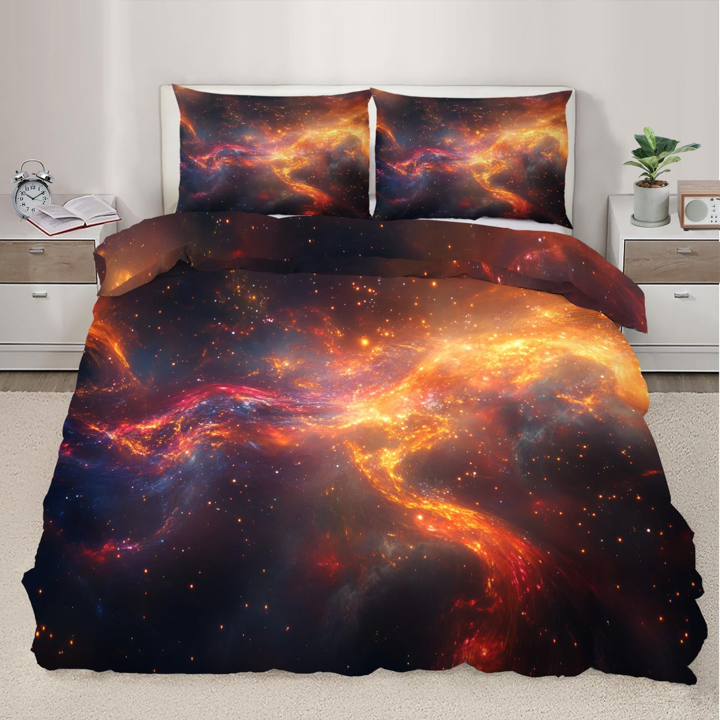 PAISUOQ Galaxy Duvet Cover Full Size, Space Landscape Bedding, 3 Piece, Soft Microfiber Patterned Comforter Cover with Zipper Ties & 2 Pillowcase, Cosmic Nebula Bedroom Decor & Gifts
