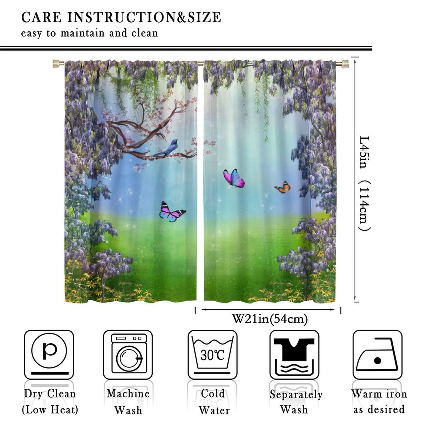 DDCBNS Fantasy Nature Windows Curtains,Magical Forest Plants Flower Window Treatments for Bedroom Living Room Dream Garden Butterfly Drapes 2 Panels Set,Total Size 42 x 45 Inch