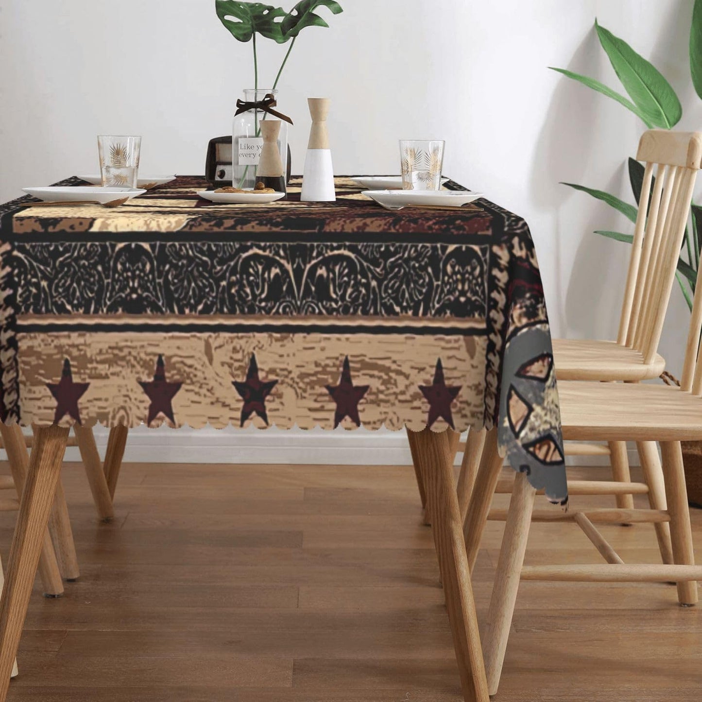 DANSICUINI Western Texas Star Rectangle Tablecloth Rustic Vintage Country Table Cloth Brown Wood Panel Rectangular Tablecloth Table Cover for Dining Kitchen Party 54 x 72 Inch
