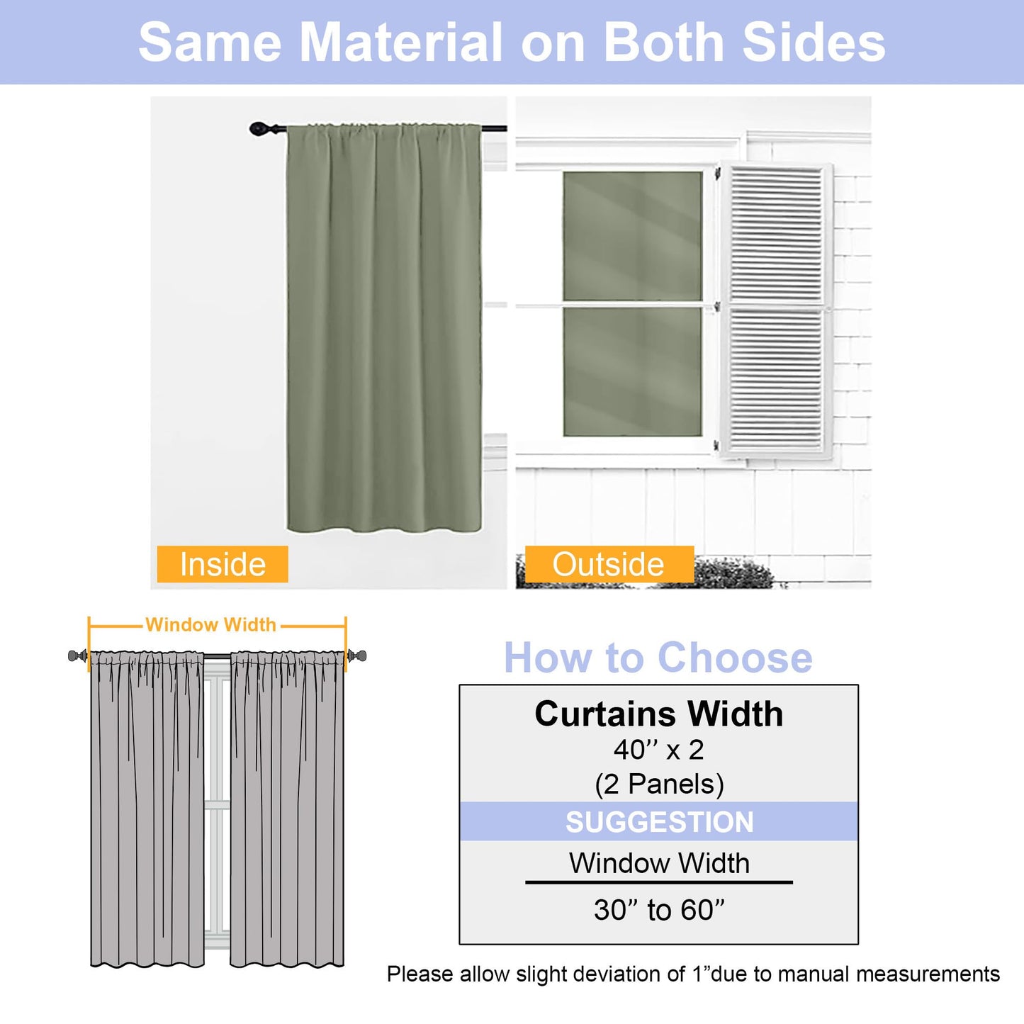 Simplebrand Ava Sage Green Blackout Curtains for Bedroom 63 Inch Length 2 Panels Set, Solid Thermal Insulated Energy Saving Rod Pocket Window Treatment Curtains Blackout Drapes, W40 x L63 Inch, Sage