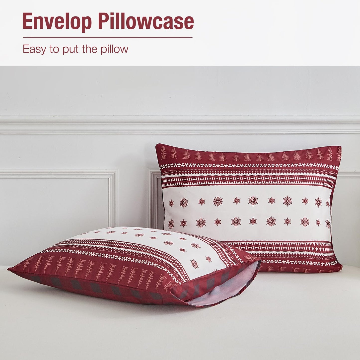 Lekesky Duvet Cover King Size,3 Pieces Reversible Red Plaid Reindeer Snowflake Winter Bedding Set with Zipper Closure and Corner Ties(1 Duvet Cover 104''×90'' inches + 2 Pillowcases)