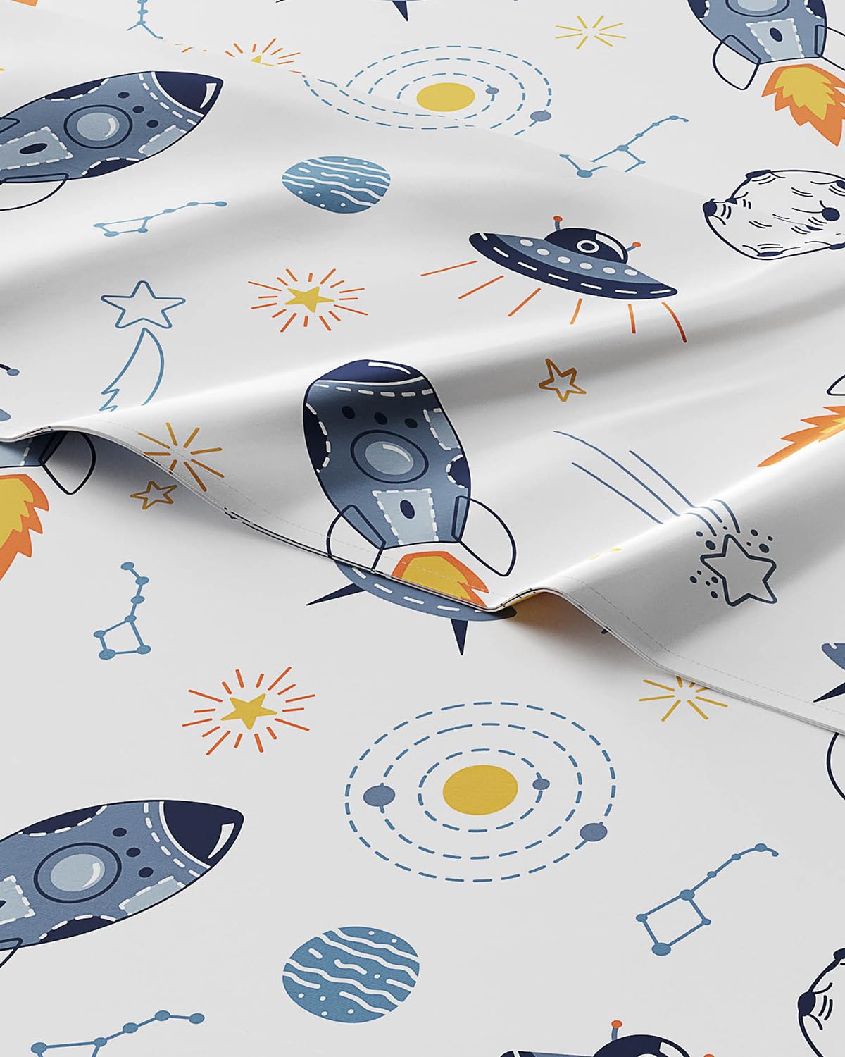 Kids Full Size Bed Sheet Set - 4 Piece Kids Loft Bed Sheets - Space Galaxy Theme bedding - Soft, Cute - Breathable and Machine Washable - Spaceship Rocket Bed Set for Boys, Girls, Teens and Toddlers