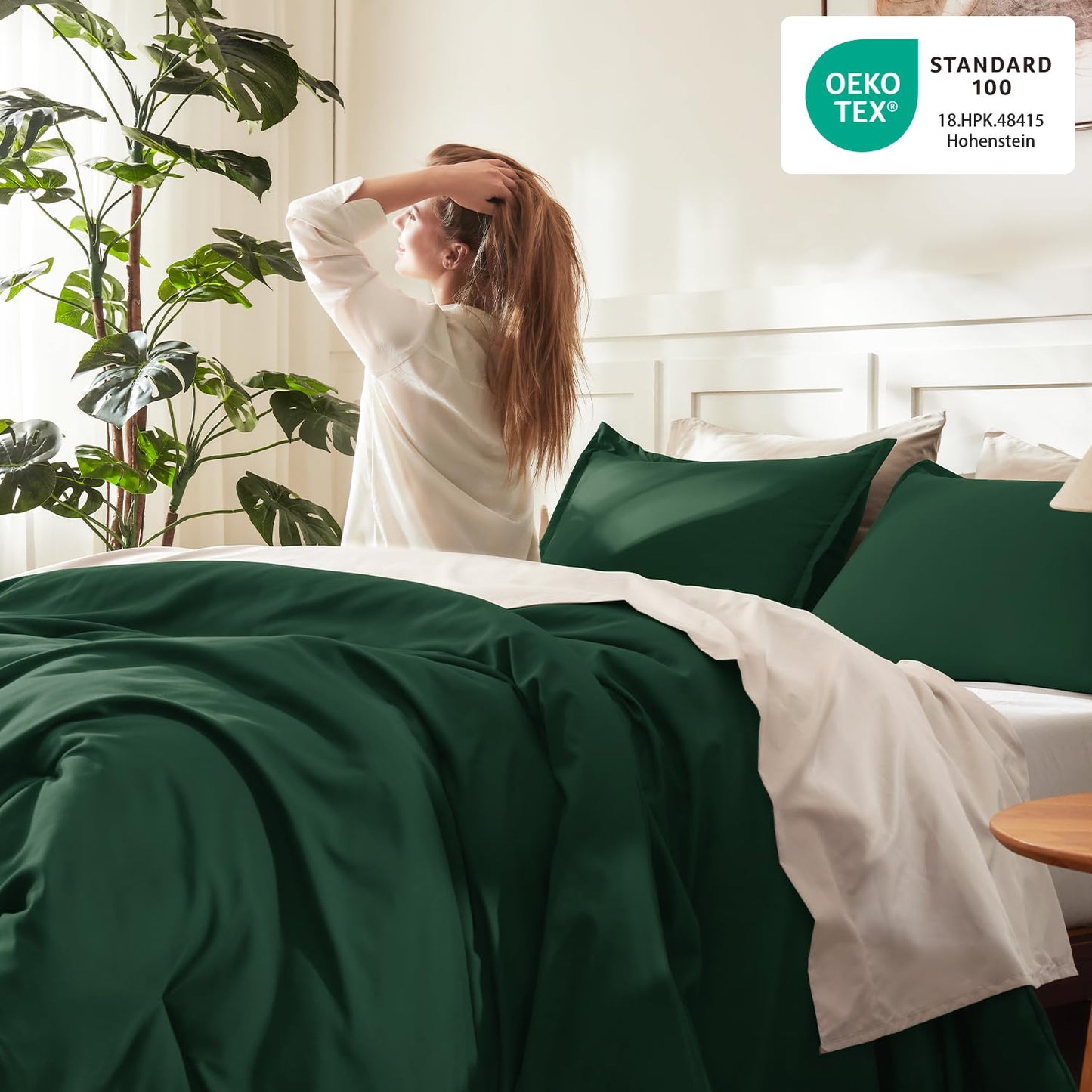 Litanika Dark Emerald Green King Comforter Set, 3 Pieces Solid Forest Bedding Set, All Season Fluffy Bed Set (104x90In Comforter & 2 Pillowcases)