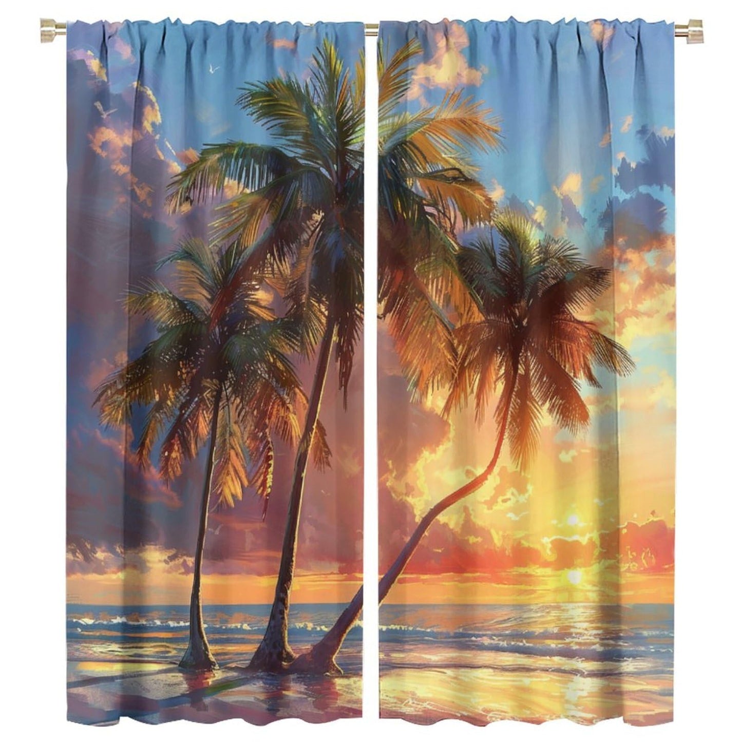 DIPQIMI Watercolor Landscape Blackout Curtains, Sky Nature Sunset Palm Trees Curtains Rod Pocket Thermal Insulated Window Drapes for Bedroom/Living Room, 21W x 45L, 2 Panels