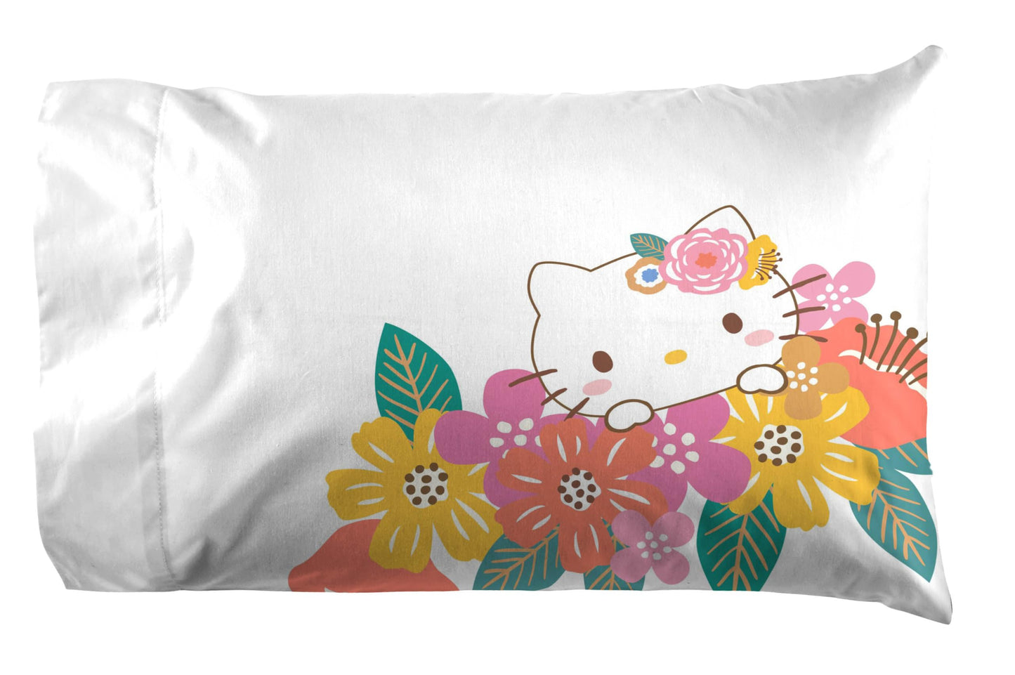 Jay Franco Sheet Set with Fitted, Flat Sheets & Pillow Cover - Ultra-Soft Bedding with Pillowcase for Room Decor, Multi - Hello Kitty, 4 Piece Queen