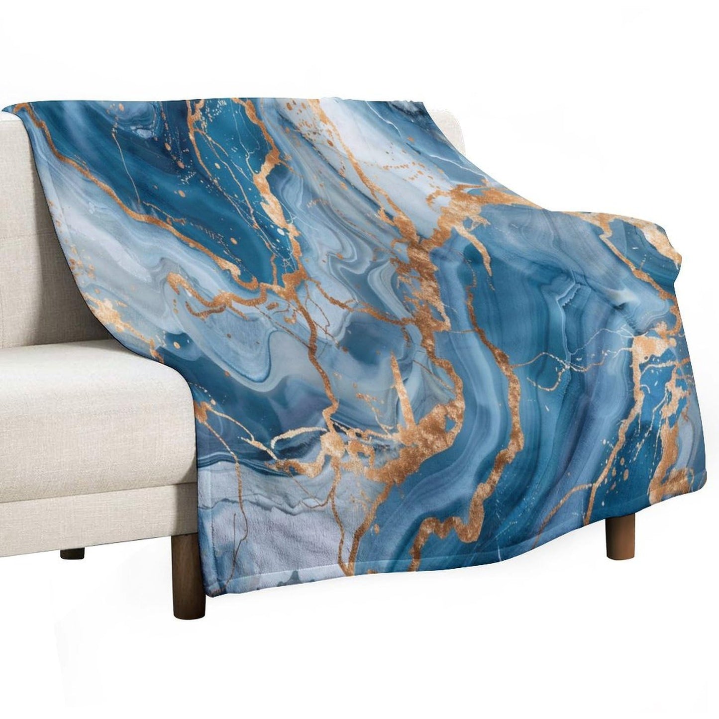 Marble Throw Blanket for Bed Sofa, 40"x50" Super Soft Warm Cozy Fluffy Plush Blanket, Modern Abstract Foil Stone Texture Gold Blue Marble Flannel Couch Blanket for Travel Camping
