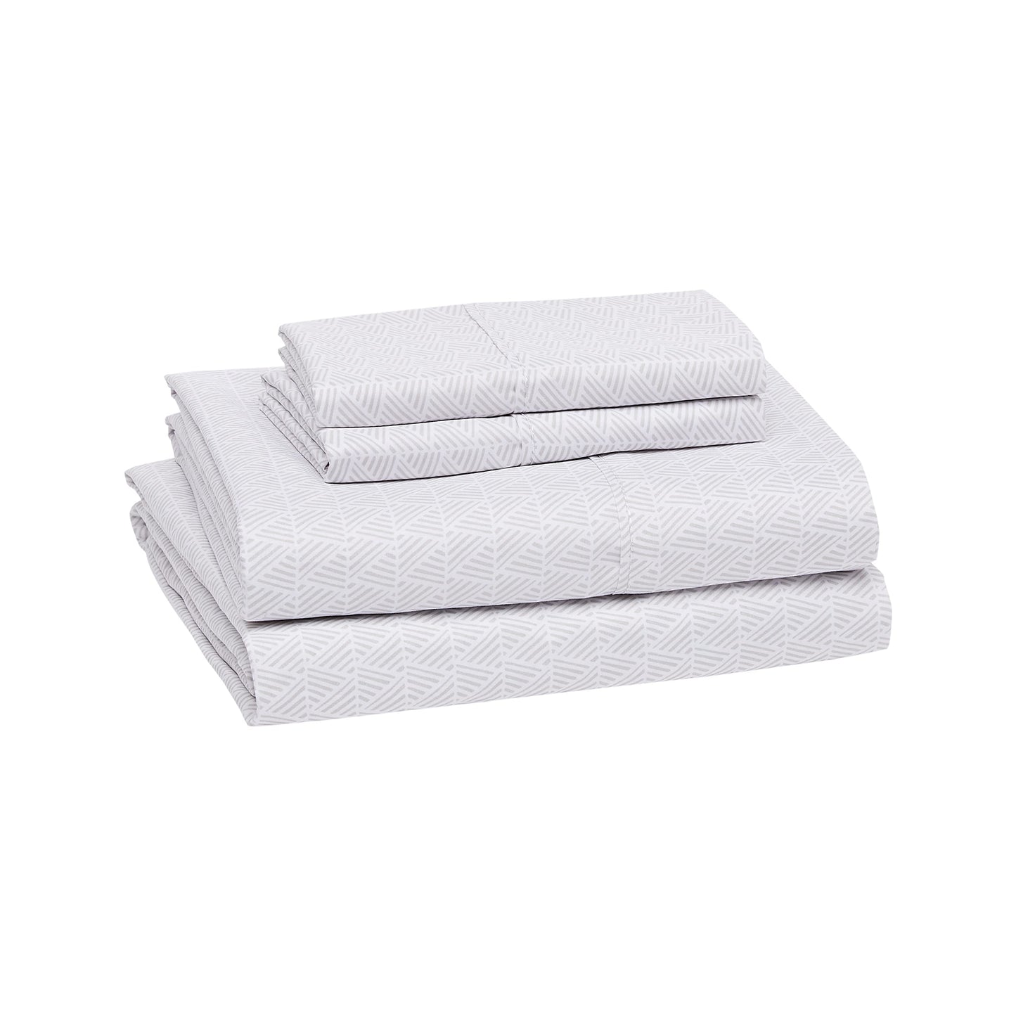 Amazon Basics Lightweight Super Soft, Wrinkle Free, Wrinkle Resistant Breathable Microfiber 4 Piece Bed Sheet Set With 14-Inch Deep Pockets, Full, Gray Crosshatch, Printed