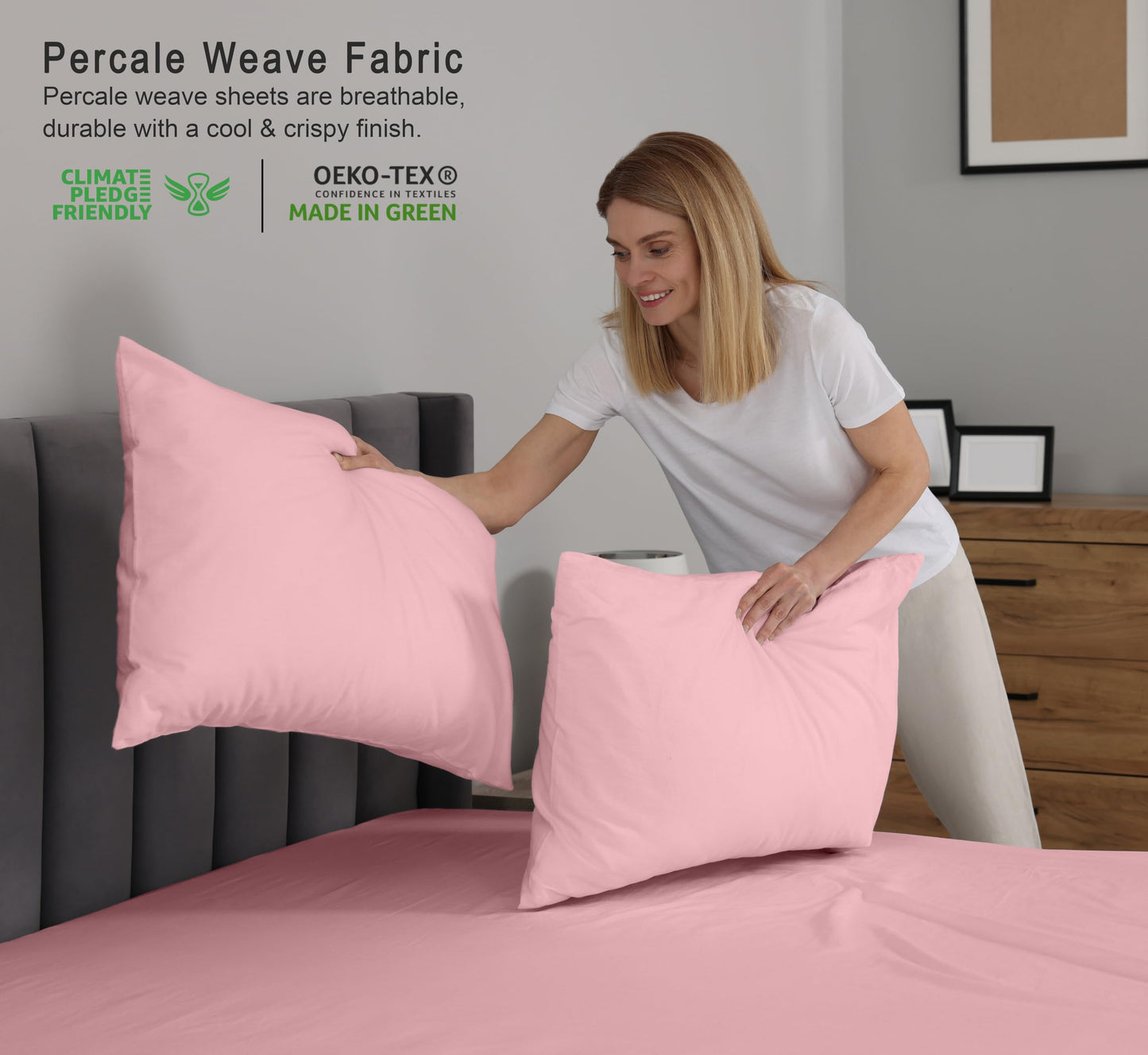 RUVANTI 100% Cotton Percale Sheets Full Size, Bridal Rose