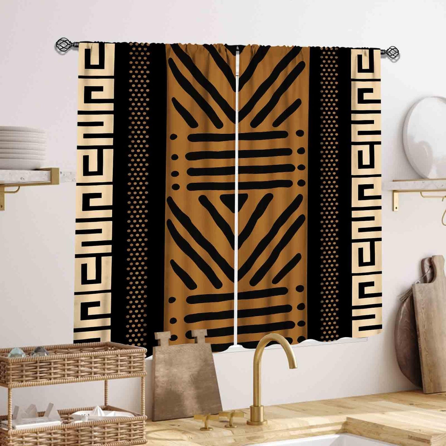 Lnepty African Curtains,Boho Abstract Ethnic Tribal Historical African American Afro Geometric Vintage Window Treatment for Bedroom Living Room Bathroom 2 Panels,42X45 Inch