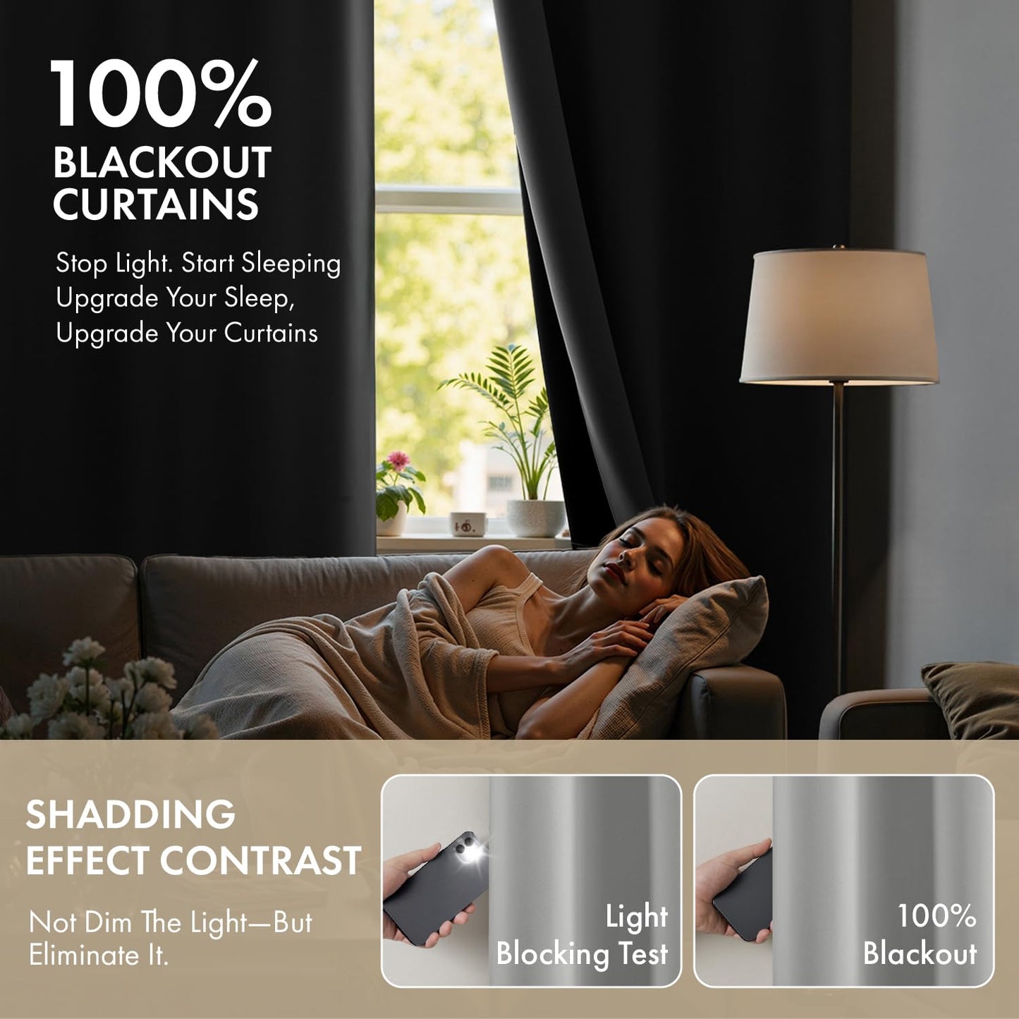 MIULEE Light Grey 100% Blackout Curtains for Bedroom 63 Inch Long, 2 Thick Layers Thermal Insulated Black Out Window Curtains with Black Liner, Noise Reducing Grommet Living Room Drapes 2 Panels