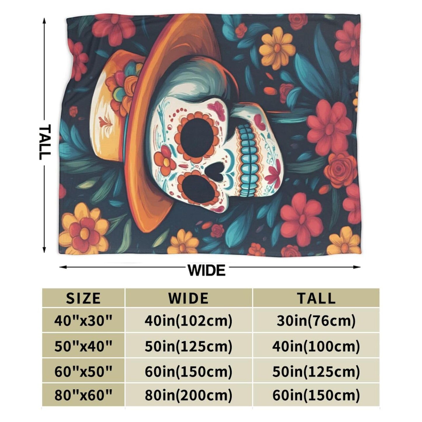 Colorful Skull and Flowers Throw Blanket Soft Lightweight Flannel Fleece Blanket 50"X40" for Bed Sofa Couch Camping Travel