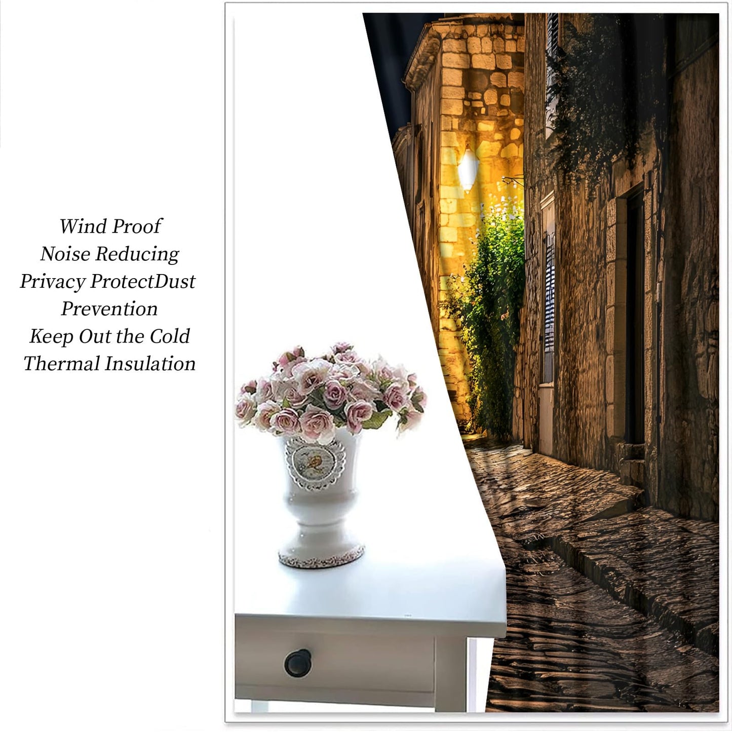XAFIAUR European Town Curtains,Ancient Streets Blackout Curtains City Night View Grommet Drapes 2 Panels for Bedroom Living Room 31.5" W x 45" L x2