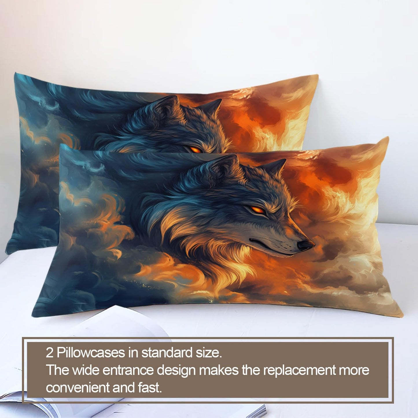 PAISUOQ Wolf Print Duvet Cover Full Size, Galaxy Wolf Bedding, 3 Piece, Soft Microfiber Patterned Comforter Cover with Zipper Ties & 2 Pillowcase, Abstract Animals Bedroom Decor & Gifts