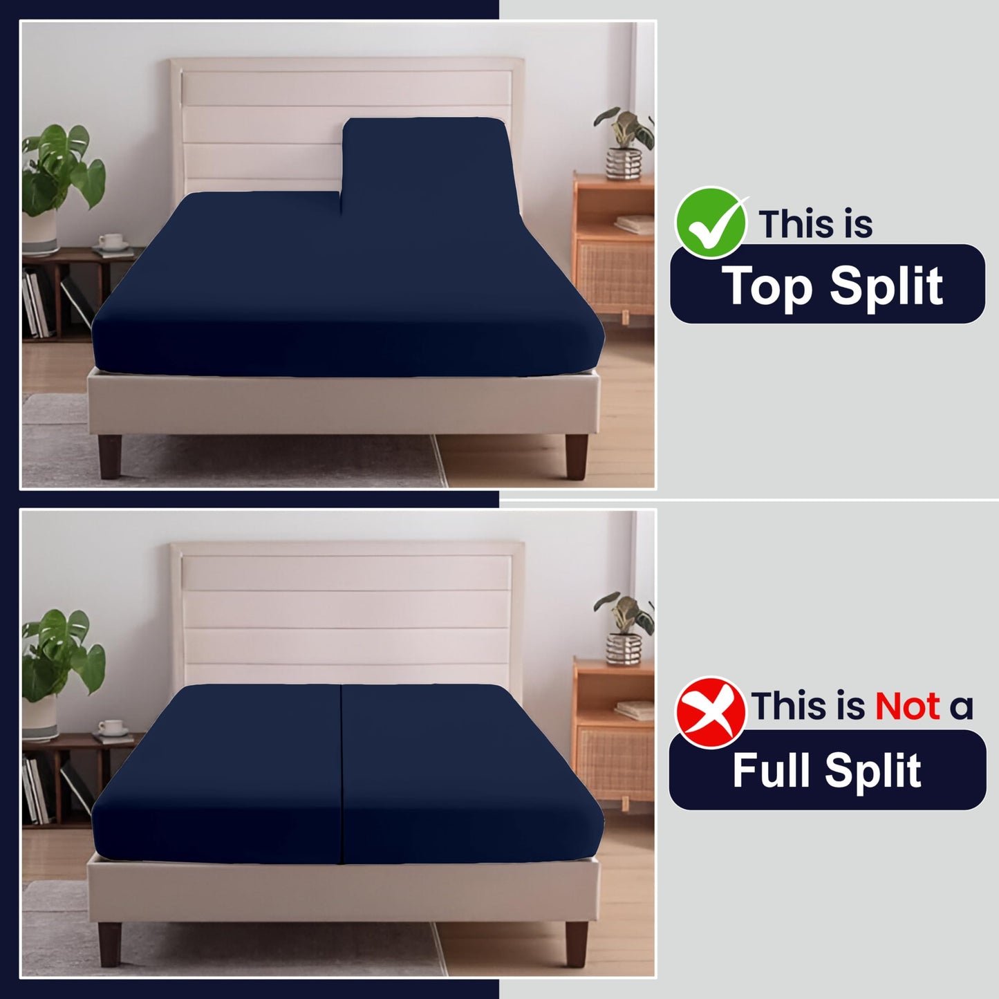 SGI bedding 32" Queen Split Top Flex Head Fitted Sheet ONLY 100% Egyptian Cotton Sheet Flex Top Fitted Sheet for Adjustable Bed 15" Deep Pocket, Sleep Number Bed - Navy Blue