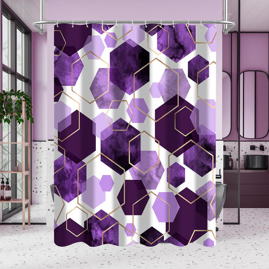 Litabel Purple Modern Shower Curtain for Bathroom, Geometric Art Decor Waterproof Bath Curtain, Abstract Fabric Shower Curtain Sets for Home Decor, 72x72 Inch