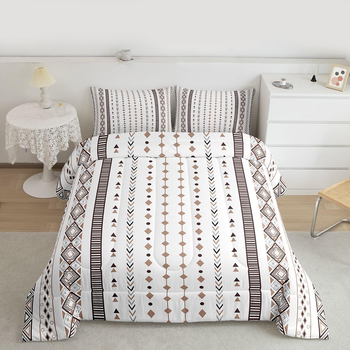 jejeloiu Western Comforter Set Queen Size Southwestern Geometric Bedding Set for Kids Boys Girls Boho Duvet Quilt Tribal Bedroom Decor Microfiber 3 Pcs with 2 Pillow Cases
