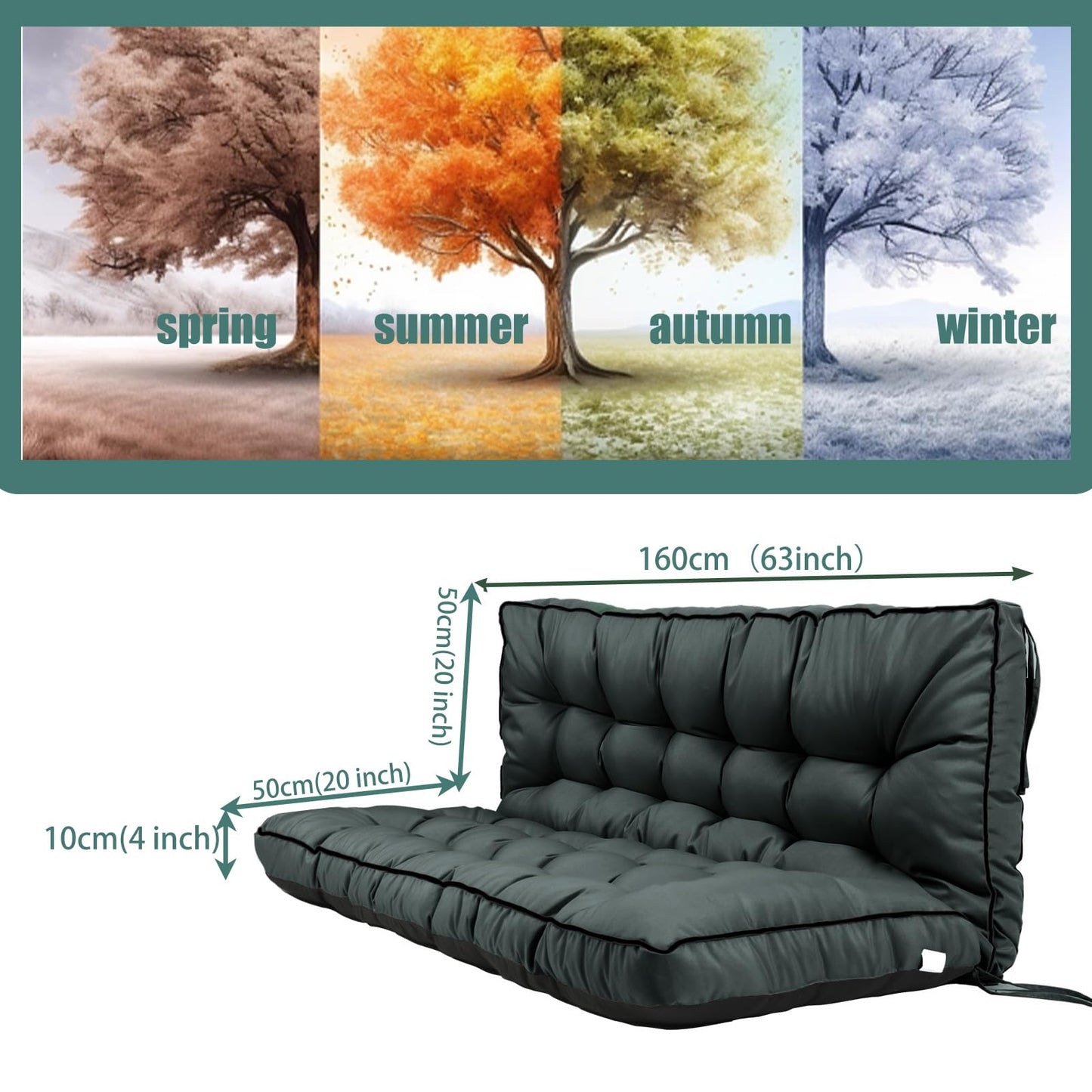Sauqzoh Replacement Cushions for Swing, Swing Cushions 3 Seater Replacement, Waterproof Thicken Washable Cushion for Outdoor Indoor Furniture Swing Patio (Dark Gray, 40x63 inch)