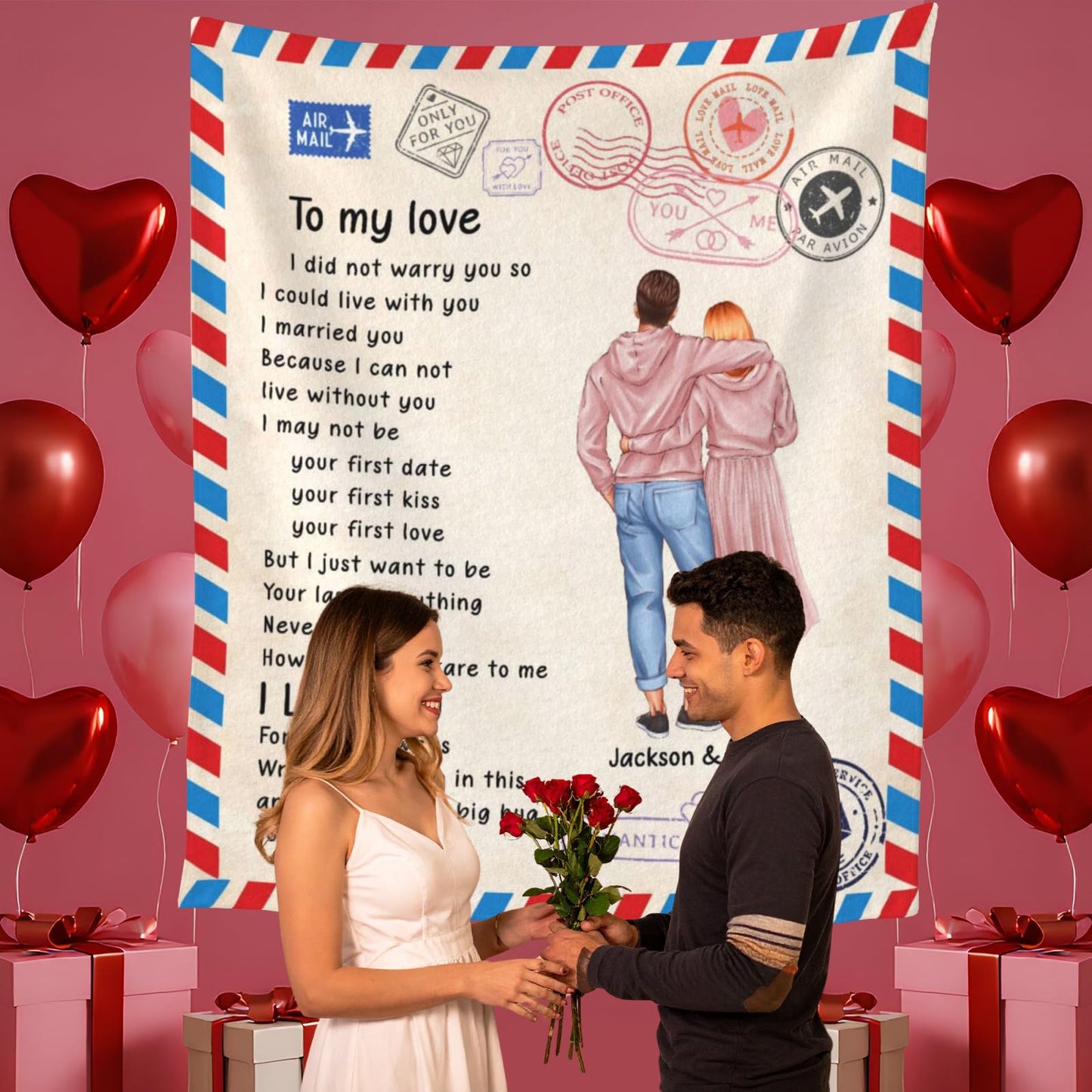 BHSHOH Personalized Couple Blanket for Girlfriend Boyfriend Love Letter Custom Anniversary Blanket Gifts for Husband Wife Wedding Valentine’s Day Gifts Man Woman Throw (02)