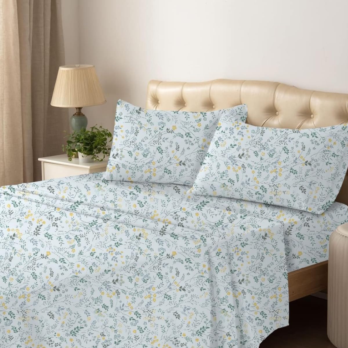 Shreem Linen Queen Sheet Set - 4 Piece Bedding - Brushed Microfiber Soft Sheets for Queen Size Bed with Flat,Fitted Sheet,2 Pillow Cases (Garden Bloom)